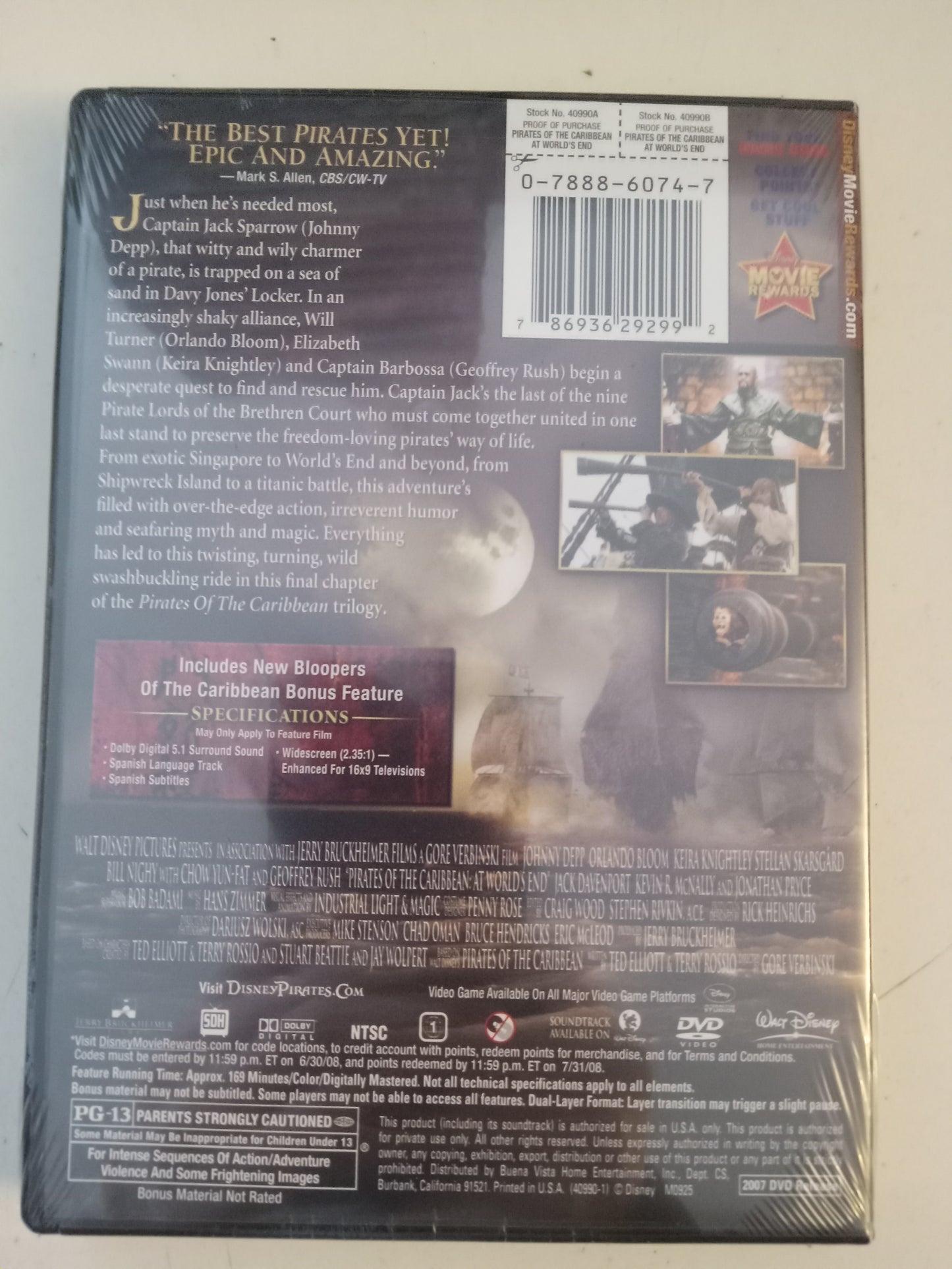 Pirates Of The Caribbean At Worlds End, DVD Movie, Johnny Depp Widescreen, Rated PG-13, USED