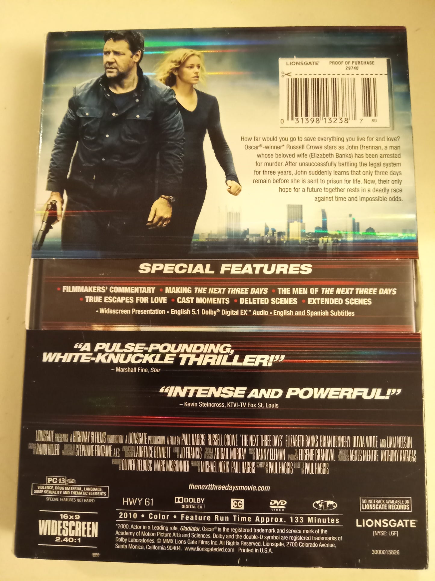 The Next Three Days, DVD Movie, Russell Crowe Widescreen, Rated PG-13, USED
