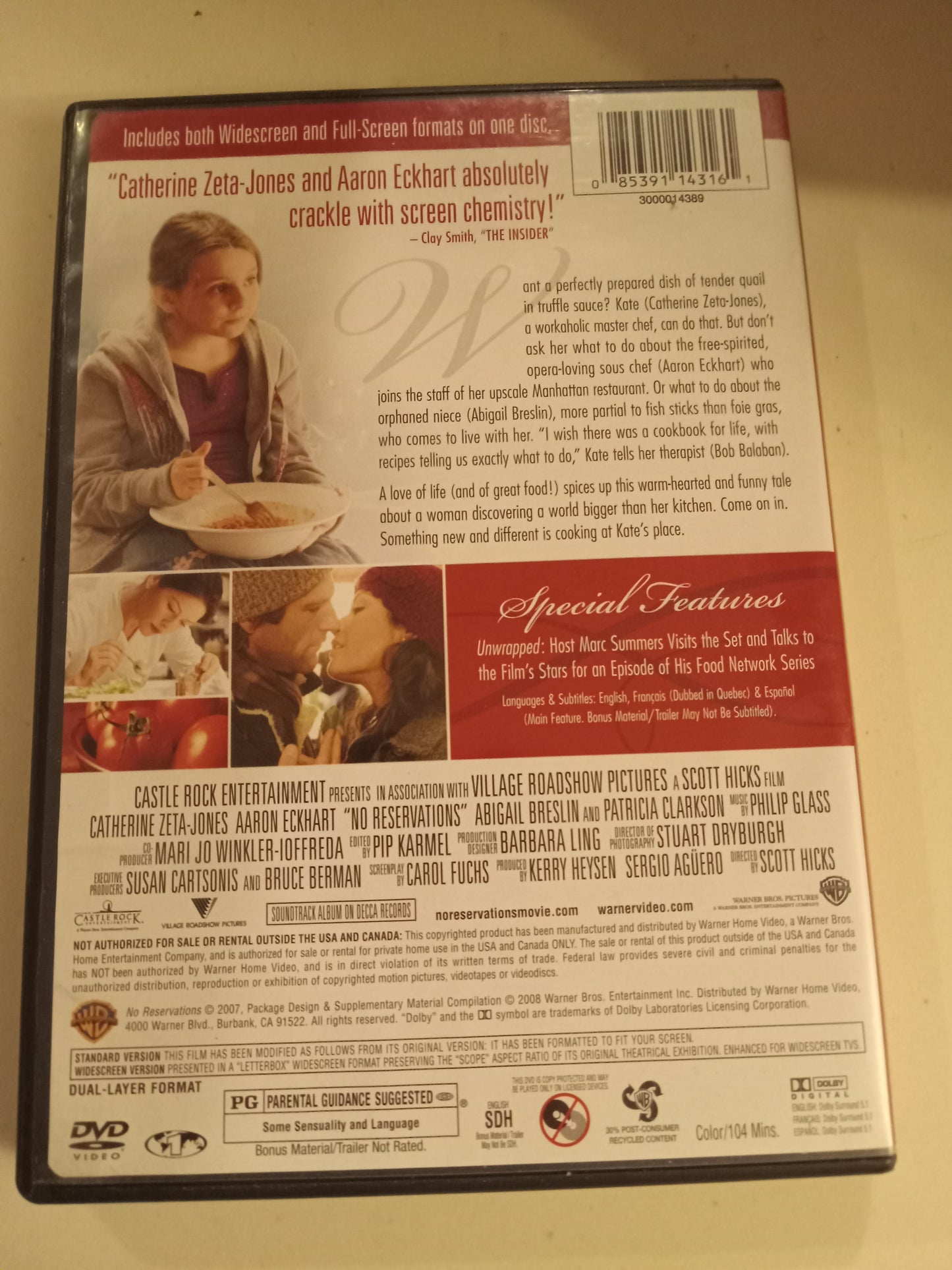 No Reservations, DVD Movie, Aaron Eckhart Widescreen, Rated PG, USED