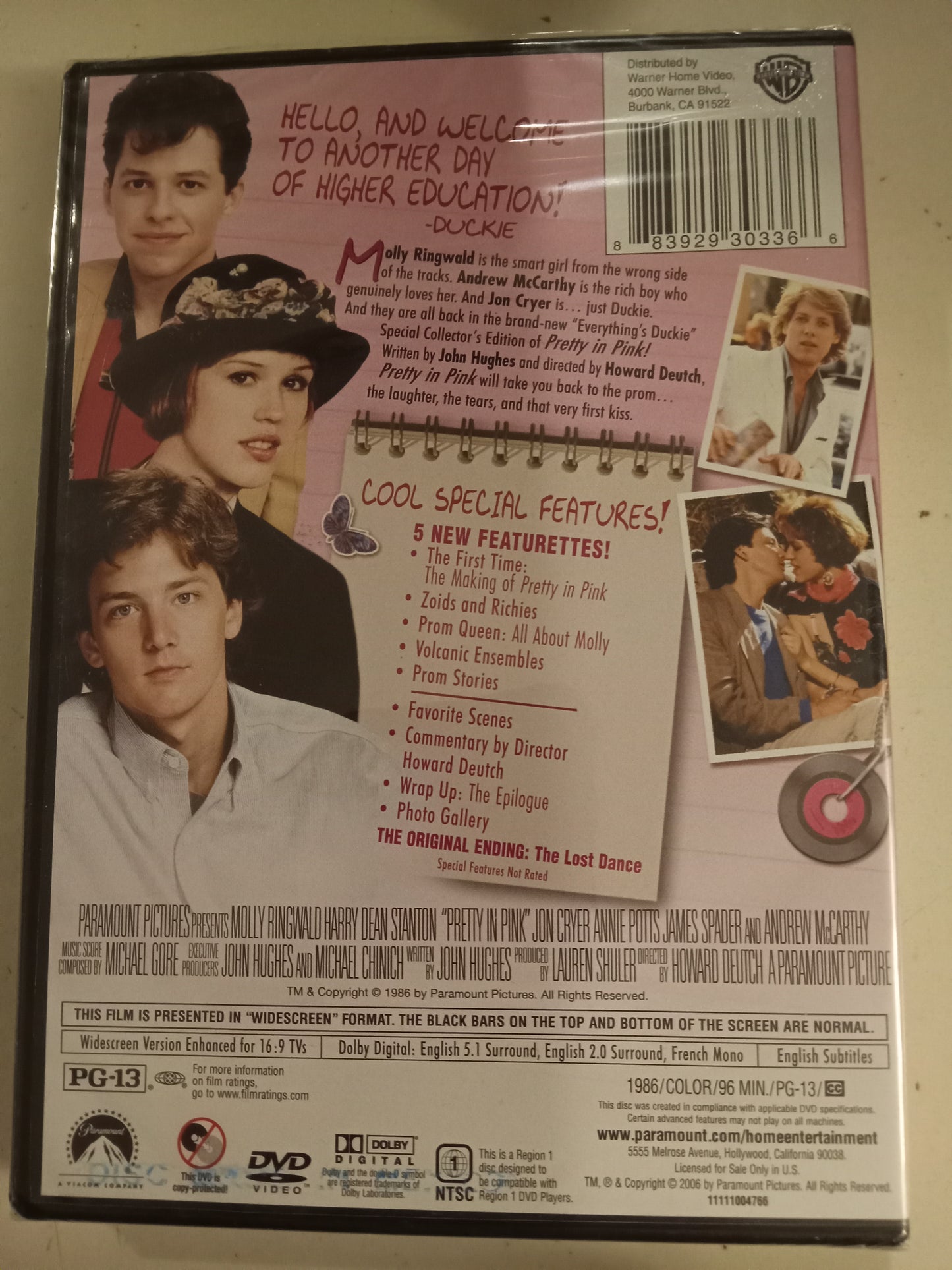 Pretty In Pink, DVD Movie, Molly Ringwald Widescreen, Rated PG-13, NEW/USED