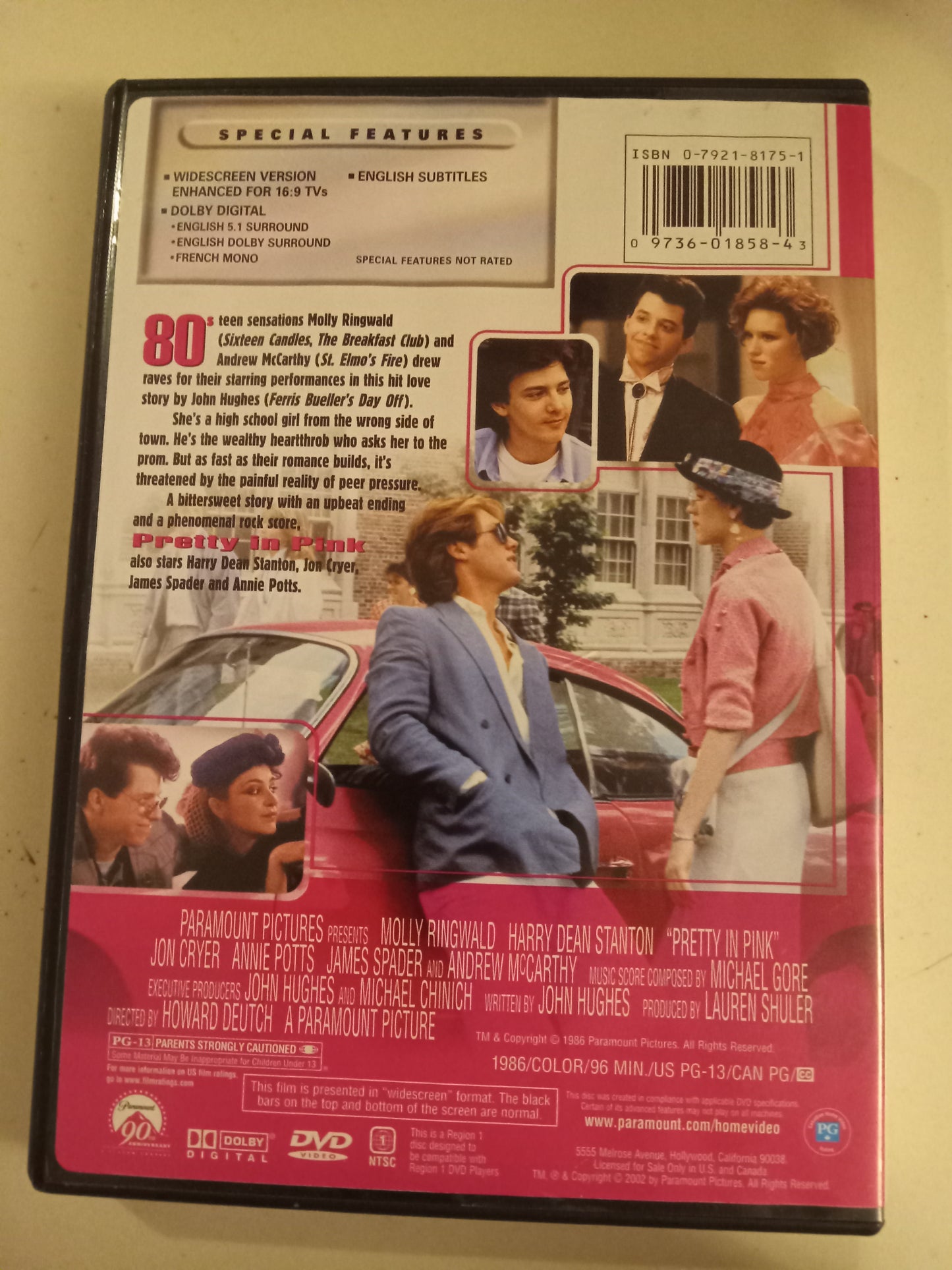 Pretty In Pink, DVD Movie, Molly Ringwald Widescreen, Rated PG-13, NEW/USED