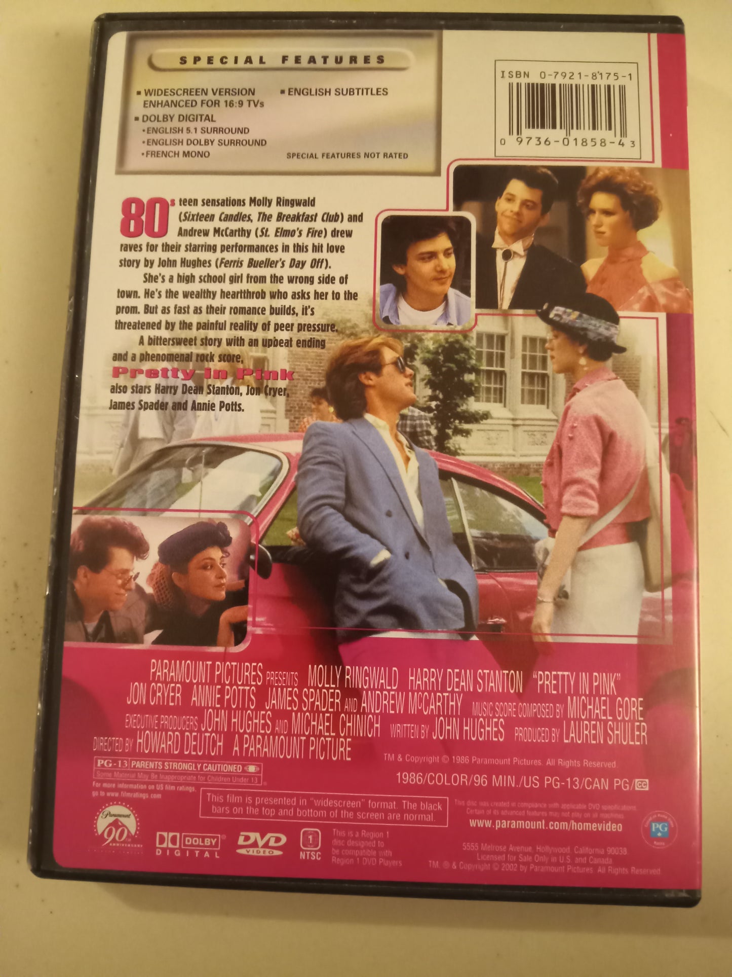 Pretty In Pink, DVD Movie, Molly Ringwald Widescreen, Rated PG-13, NEW/USED
