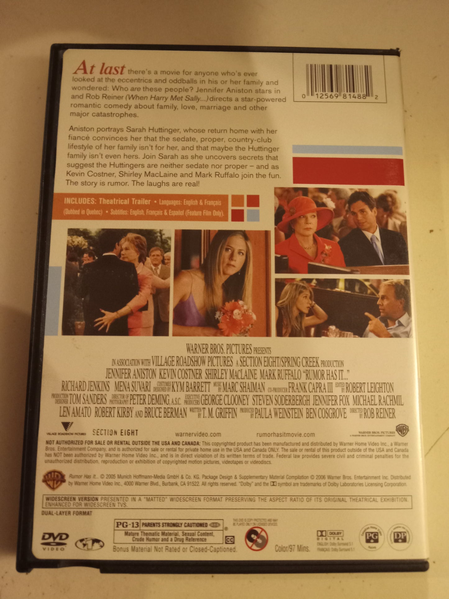 Rumors Has It, DVD Movie, Jennifer Aniston Widescreen, Rated PG-13, USED