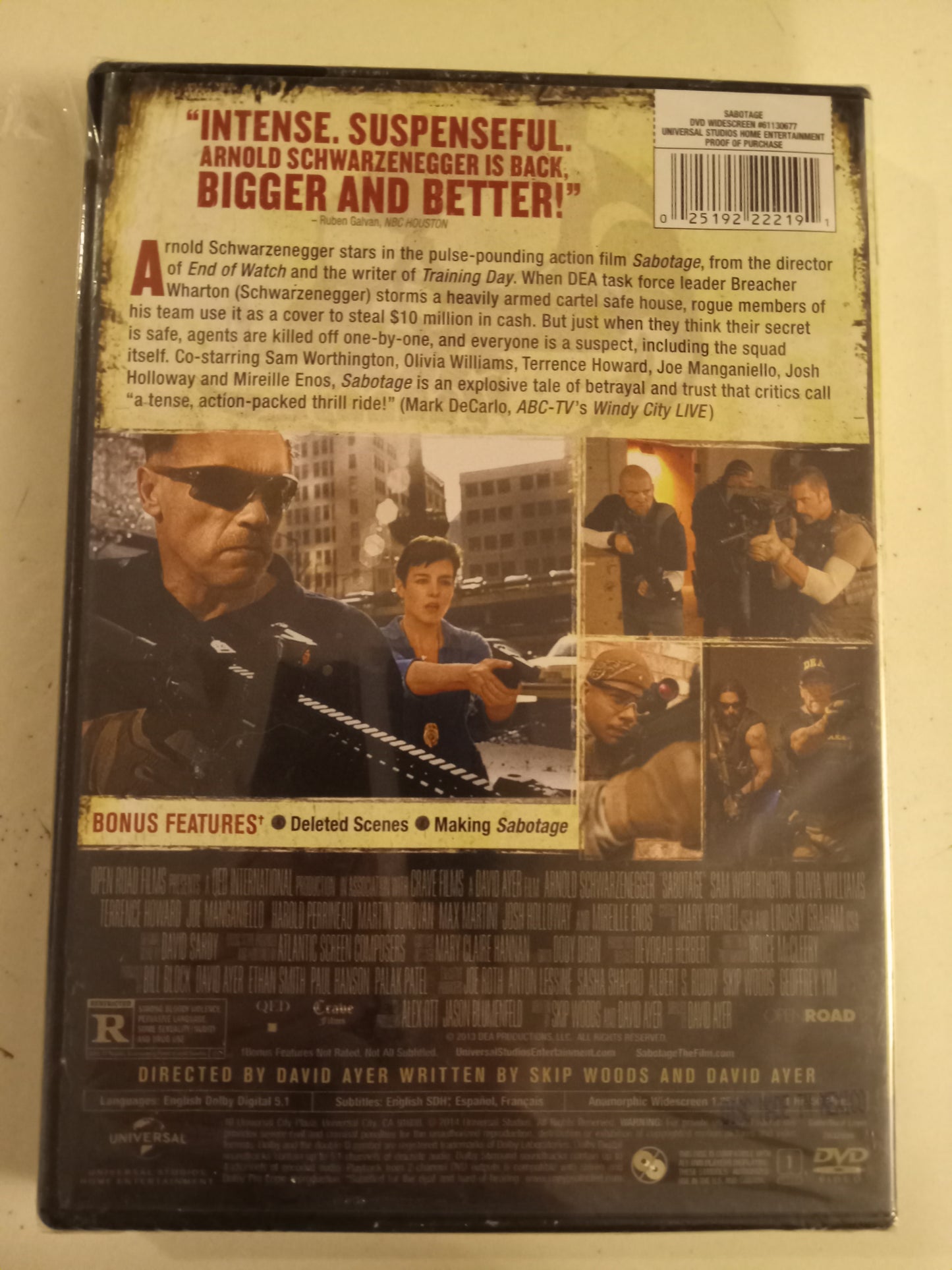 Sabotage, DVD Movie, Arnold Schwarzenegger Widescreen, Rated R, NEW