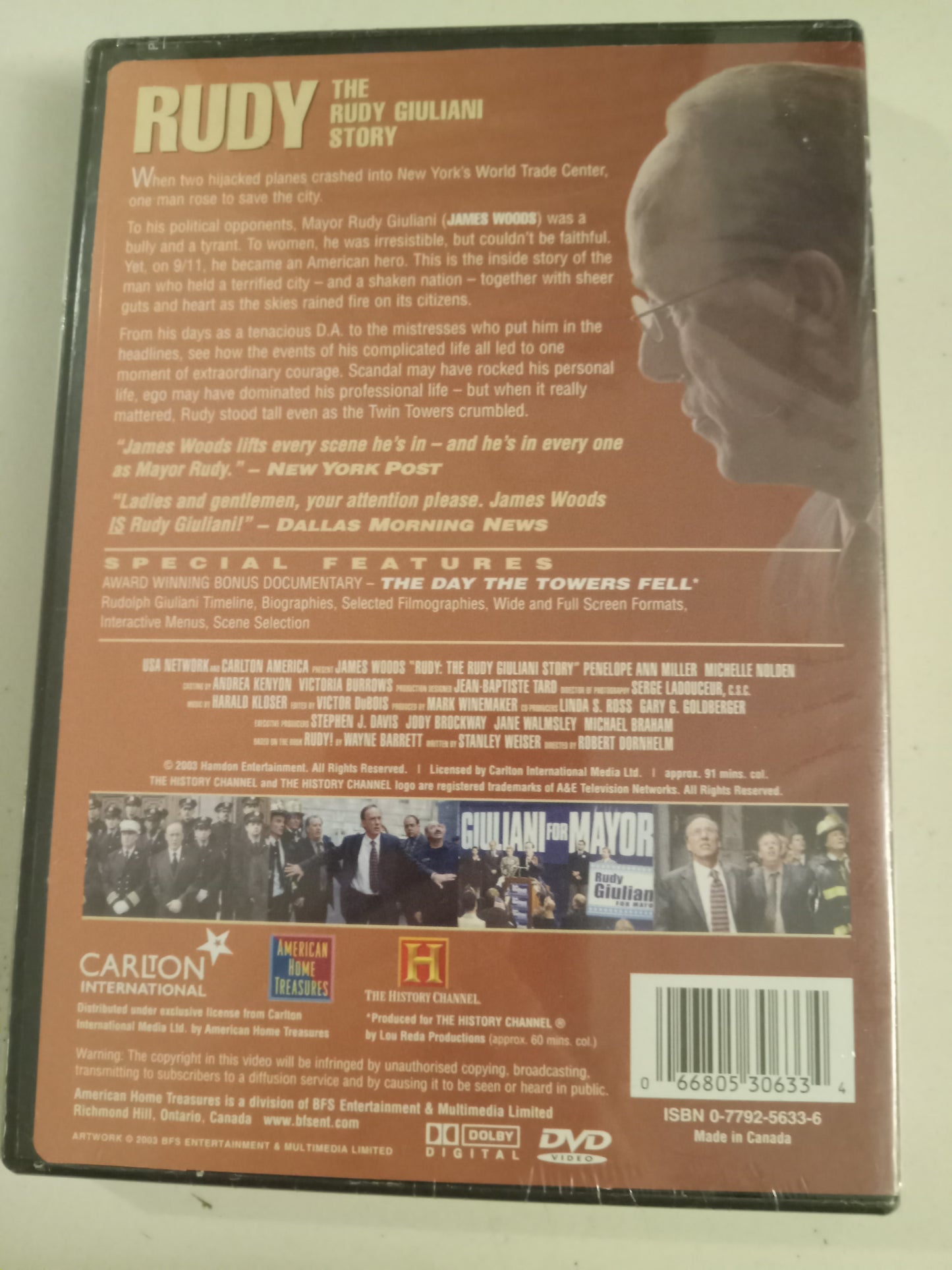 Rudy The Rudy Giuliani Story, DVD Movie, James Woods Fullscreen, Widescreen, Not Rated, NEW