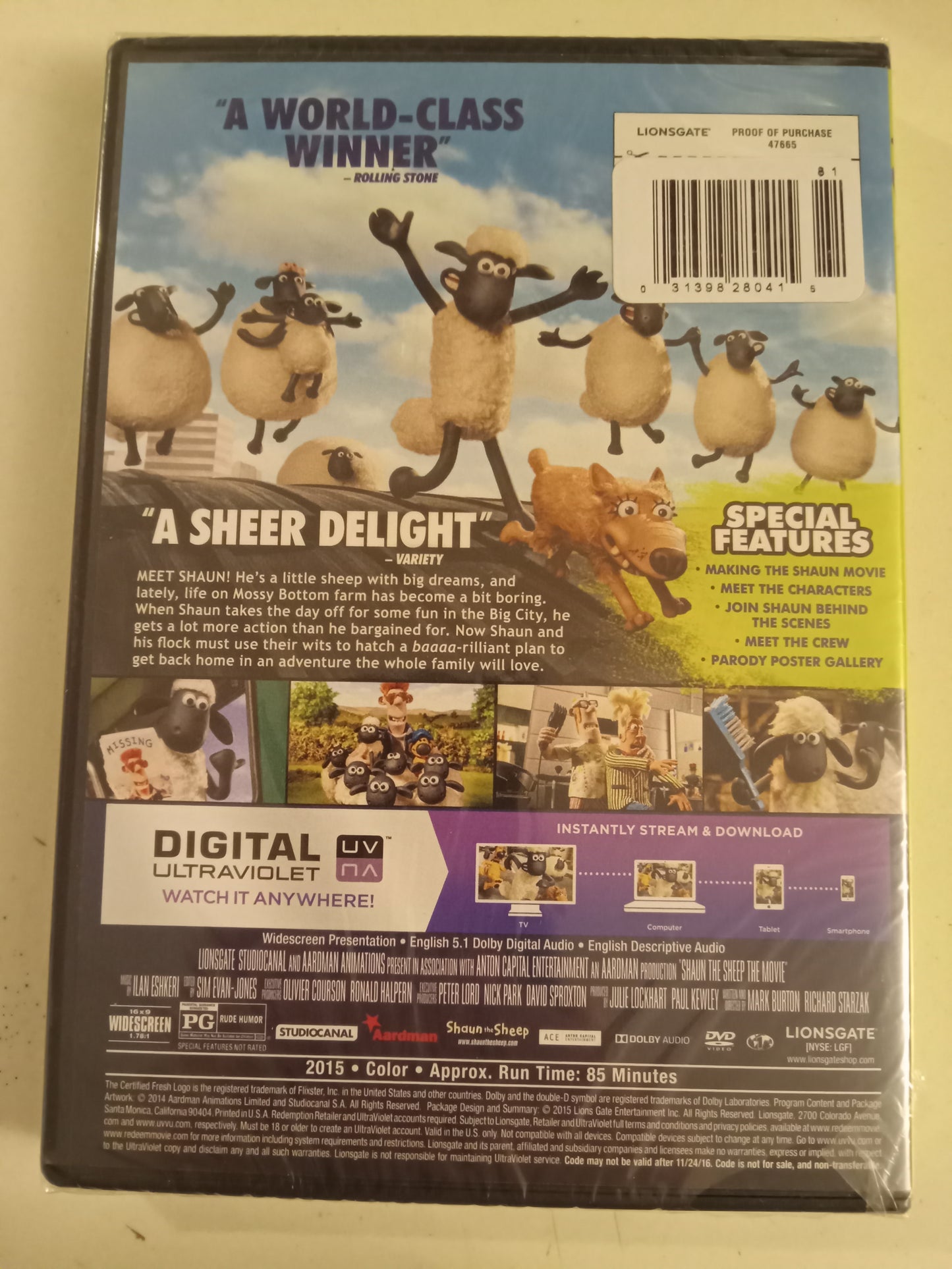 Shaun The Sheep Movie, Aardman Animation DVD Movie, Widescreen, Rated PG, NEW