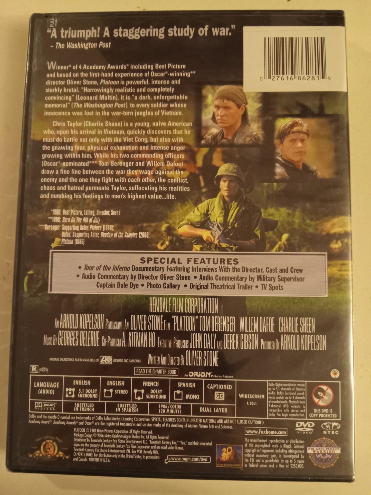 Platoon, Special Edition, DVD Movie, Tom Berenger Widescreen, Rated R, NEW