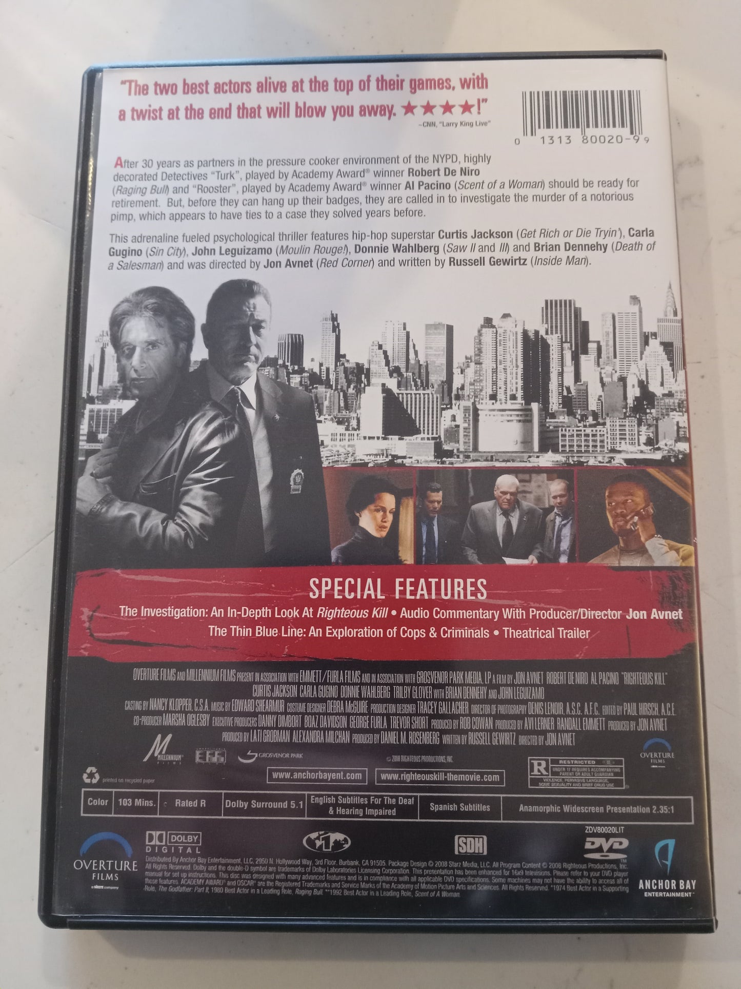 Righteous Kill, DVD Movie, Robert DeNiro Widescreen, Rated R, USED
