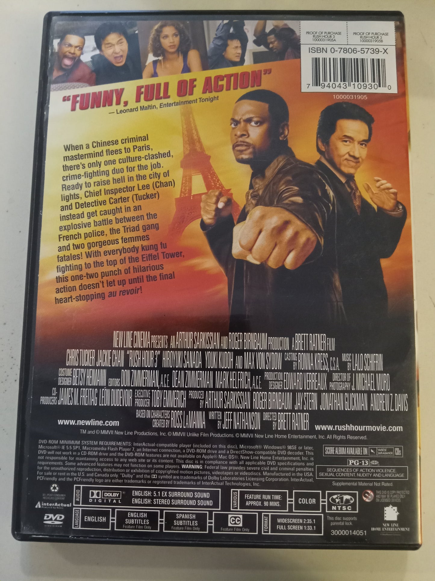 Rush Hour 3, DVD Movie, Jackie Chan Fullscreen, Widescreen, Rated PG-13, USED