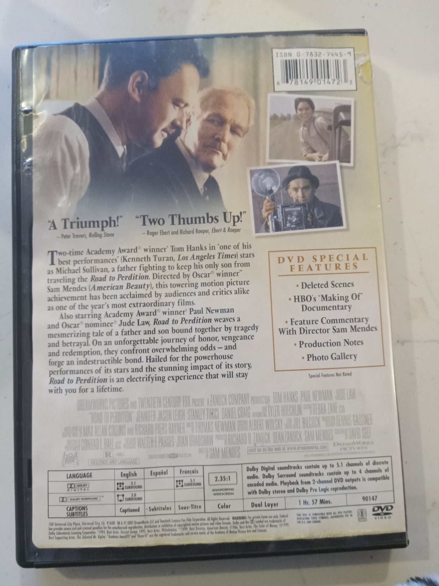 Road To Perdition, DVD Movie, Tom Hanks Widescreen, Rated R, USED