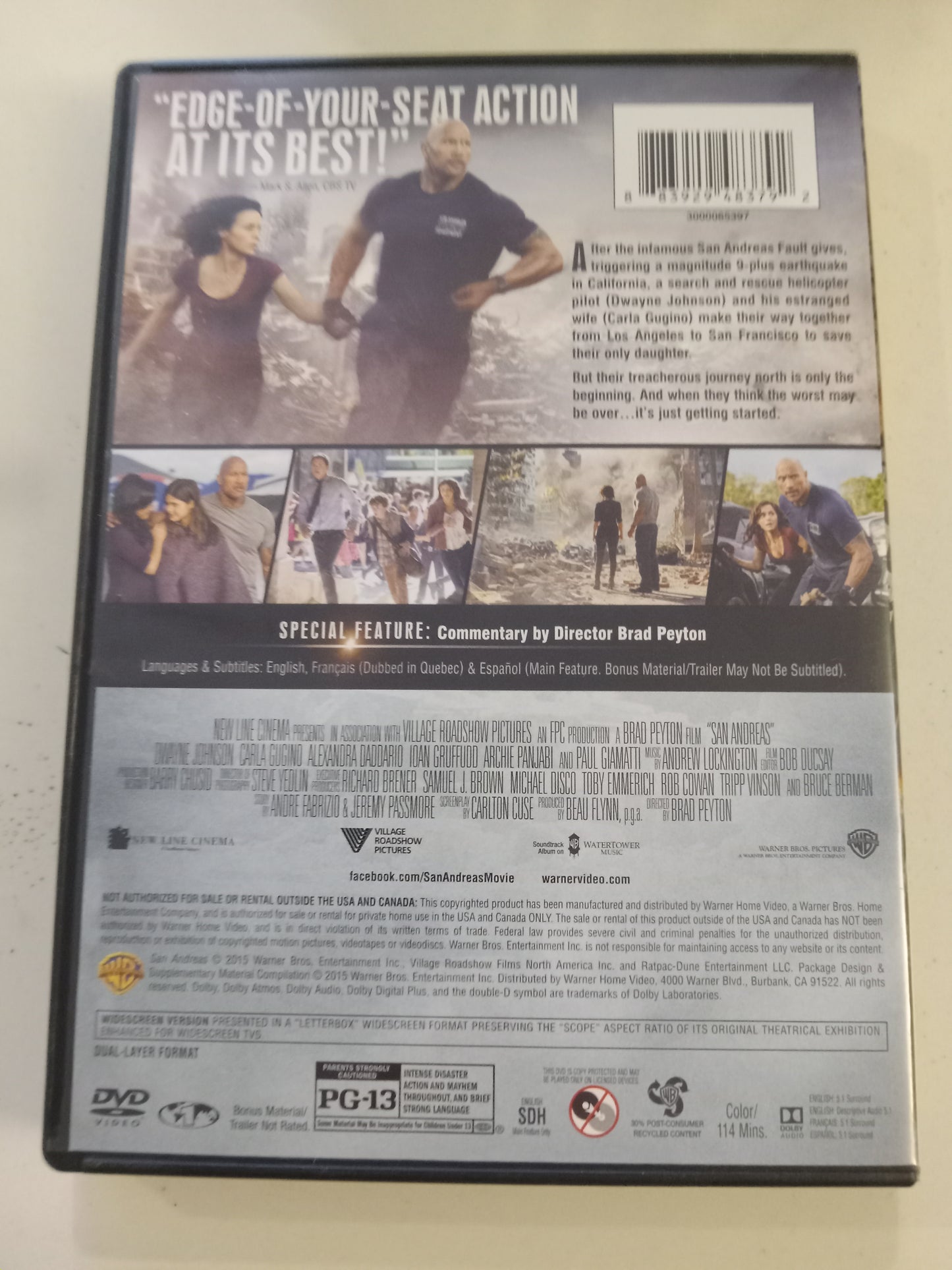 San Andreas, DVD Movie, Dwayne Johnson Widescreen, Rated PG-13, USED