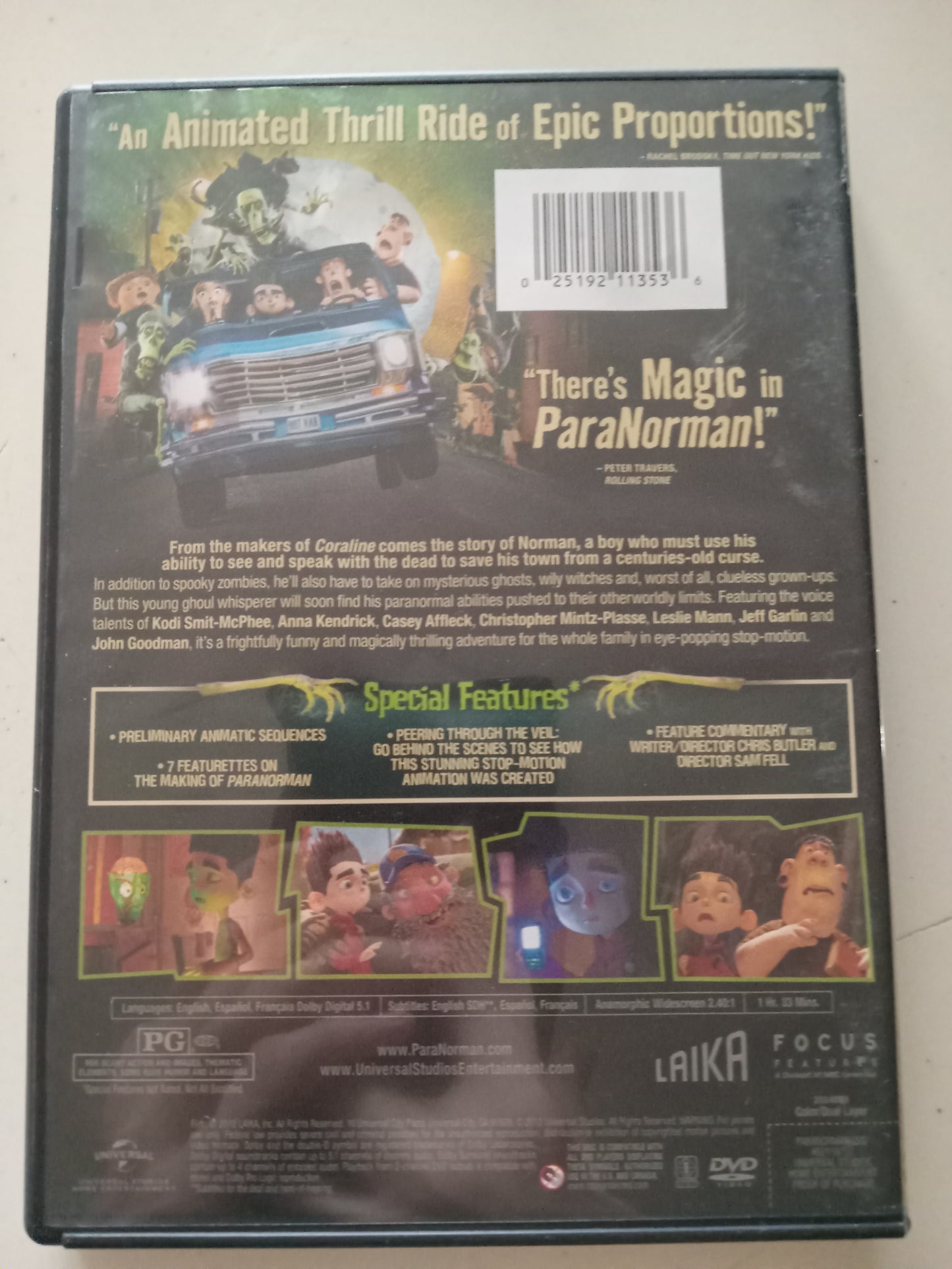 ParaNorman, Laika Animation DVD Movie, Anna Kendrick Widescreen, Rated PG, USED