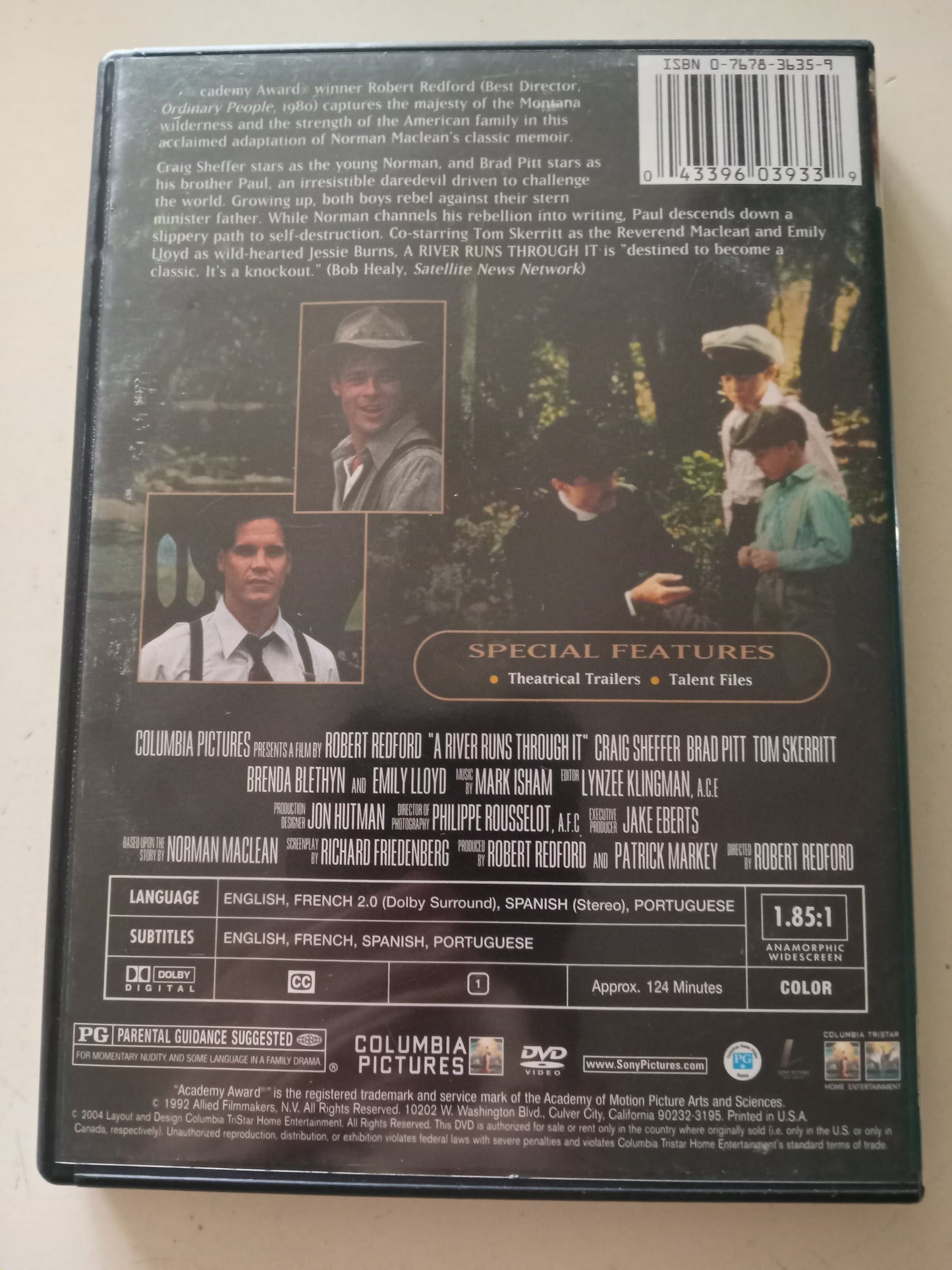A River Runs Through It, DVD Movie, Brad Pitt Widescreen, Rated PG, USED