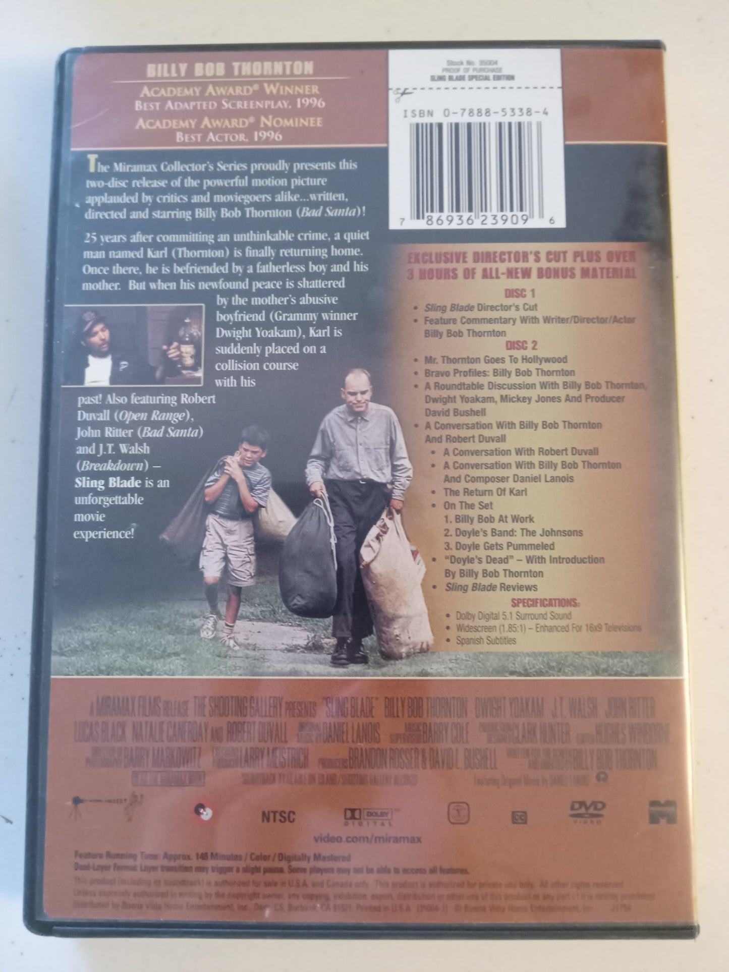 Sling Blade, Directors Cut, DVD Movie, Billy Bob Thornton Widescreen, 2 Disc Collector's Series Not Rated, Rare OOP, USED