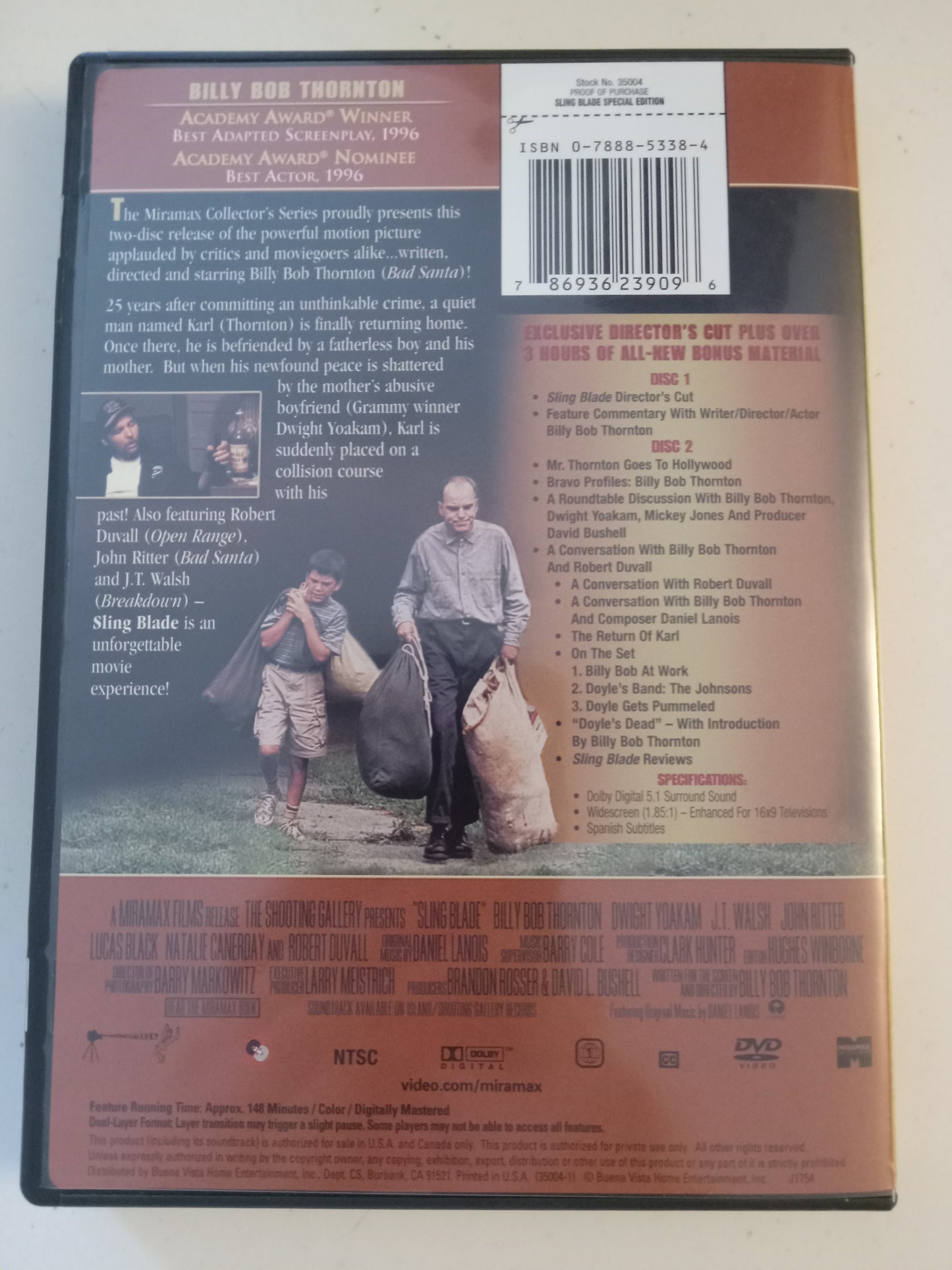 Sling Blade, Directors Cut, DVD Movie, Billy Bob Thornton Widescreen, 2 Disc Collector's Series Not Rated, Rare OOP, USED