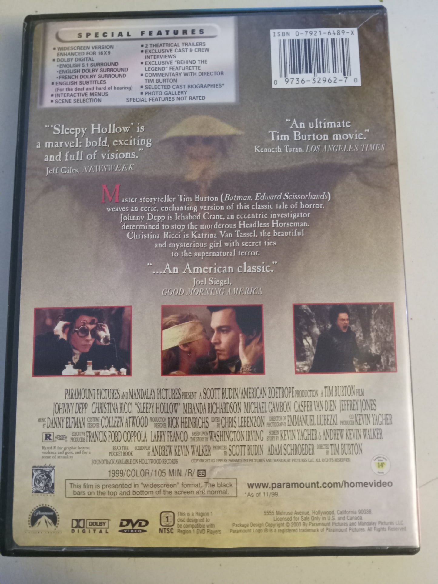 Sleepy Hollow, DVD Movie, Johnny Depp Widescreen, Rated R, USED