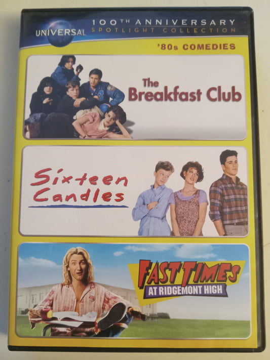 The Breakfast Club, Sixteen Candles, Fast Times At Ridgemont High, 3 DVD Movies, Widescreen, Rated PG/R, USED