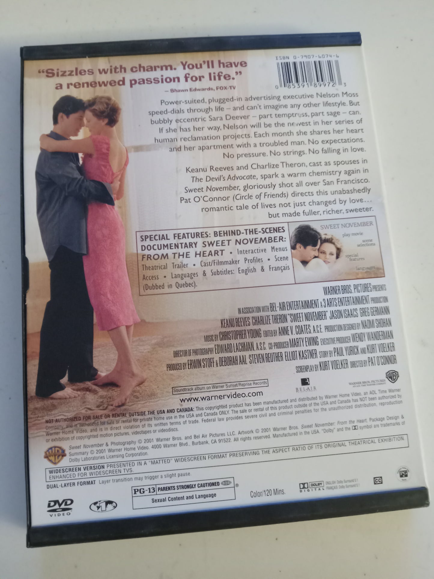 Sweet November, DVD Movie, Keanu Reeves Widescreen, Rated PG-13, USED
