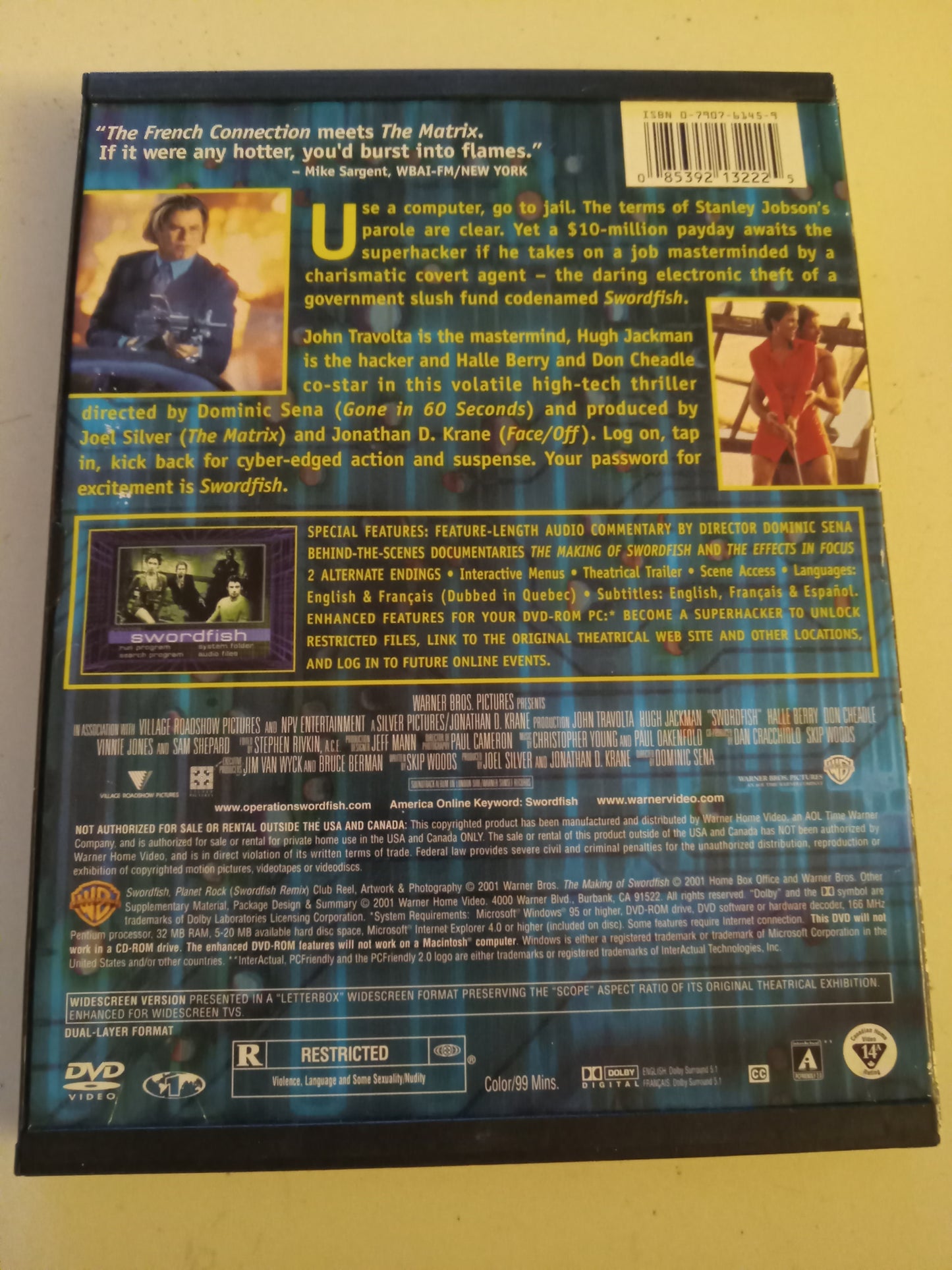 Swordfish, DVD Movie, John Travolta Widescreen, Rated R, USED