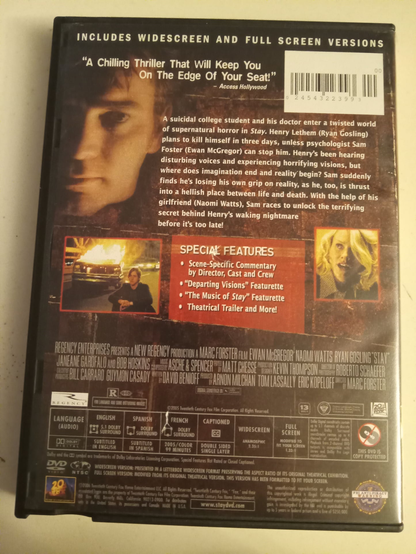 Stay, DVD Movie, Ewan McGregor Fullscreen/Widescreen, Rated R, USED