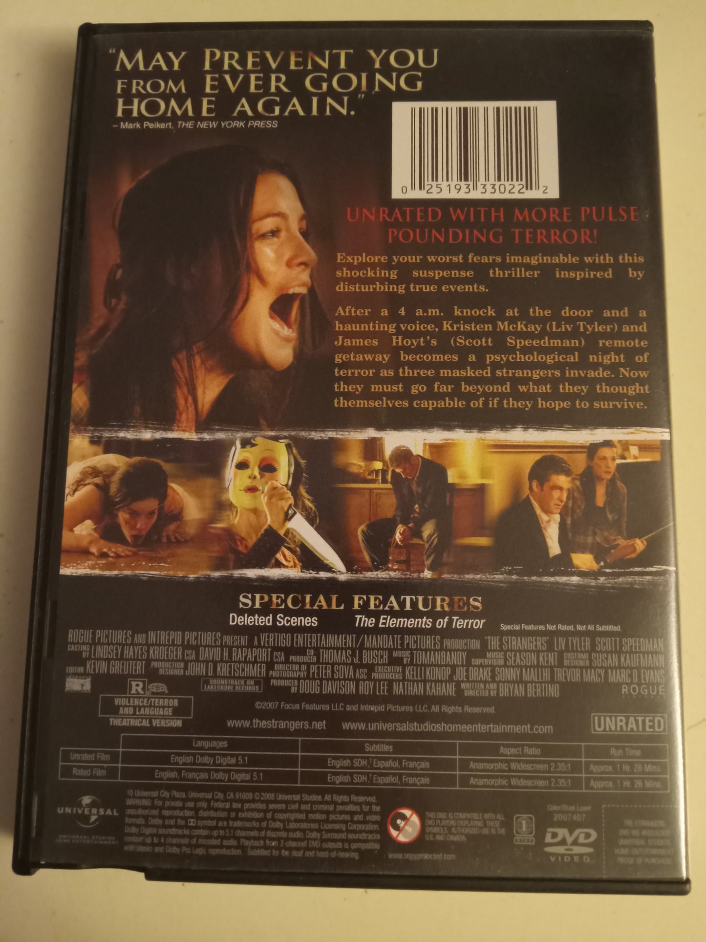The Strangers, DVD Movie, Liv Tyler Widescreen, Not Rated/R, USED