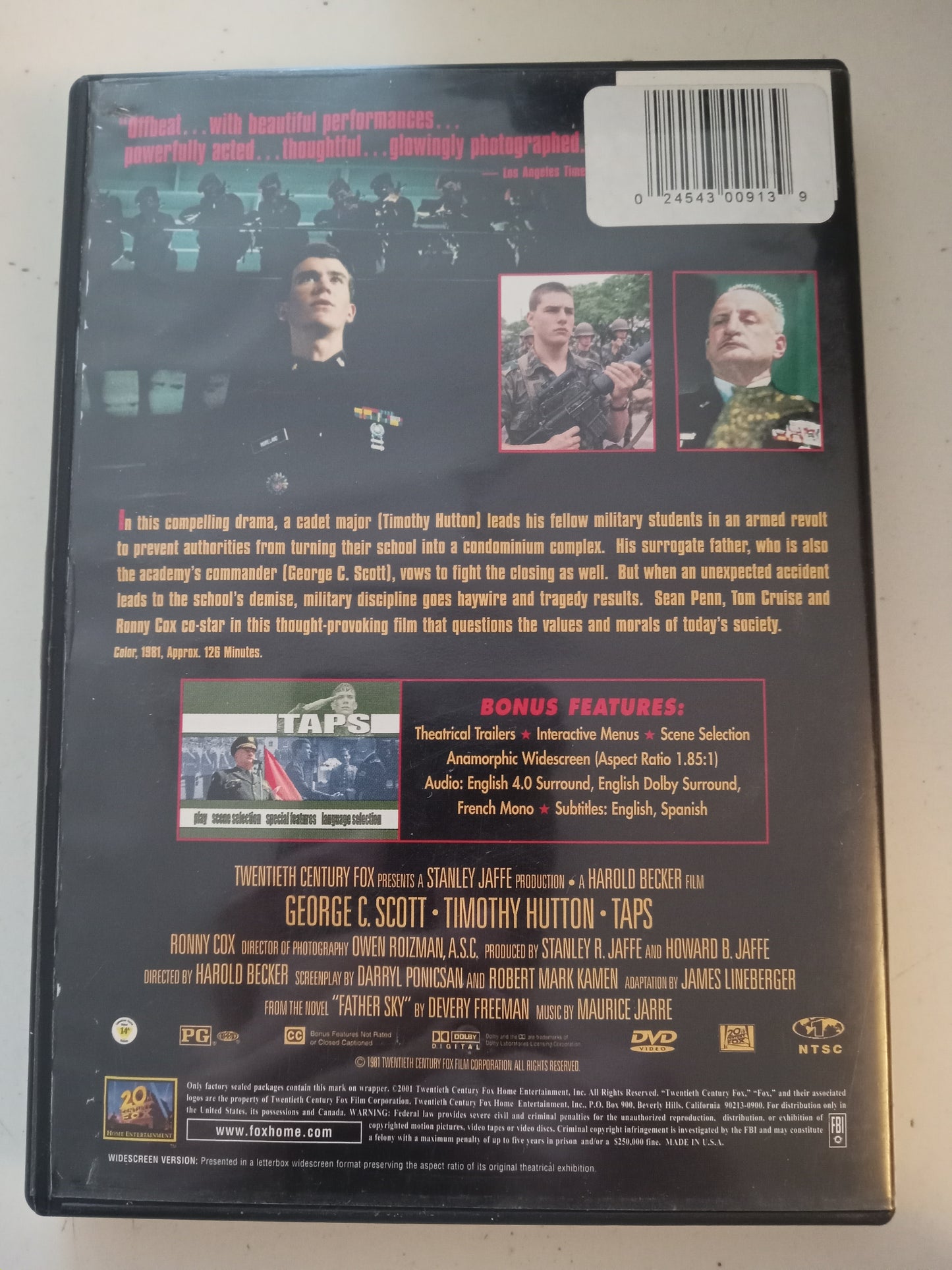 Taps, DVD Movie, Tom Cruise Widescreen, Rated PG, USED