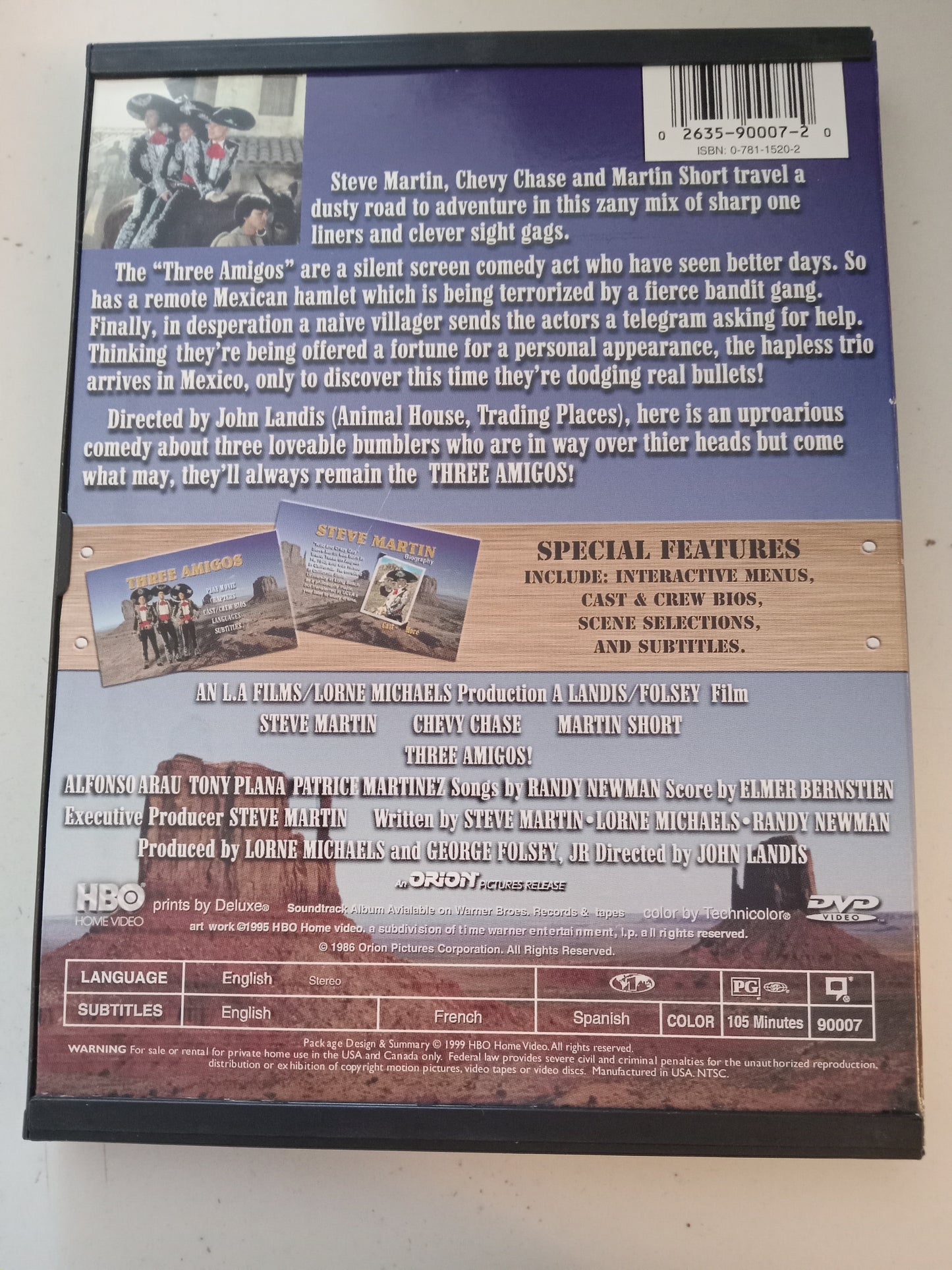 Three Amigos, DVD Movie, Steve Martin Fullscreen, Rated PG, USED