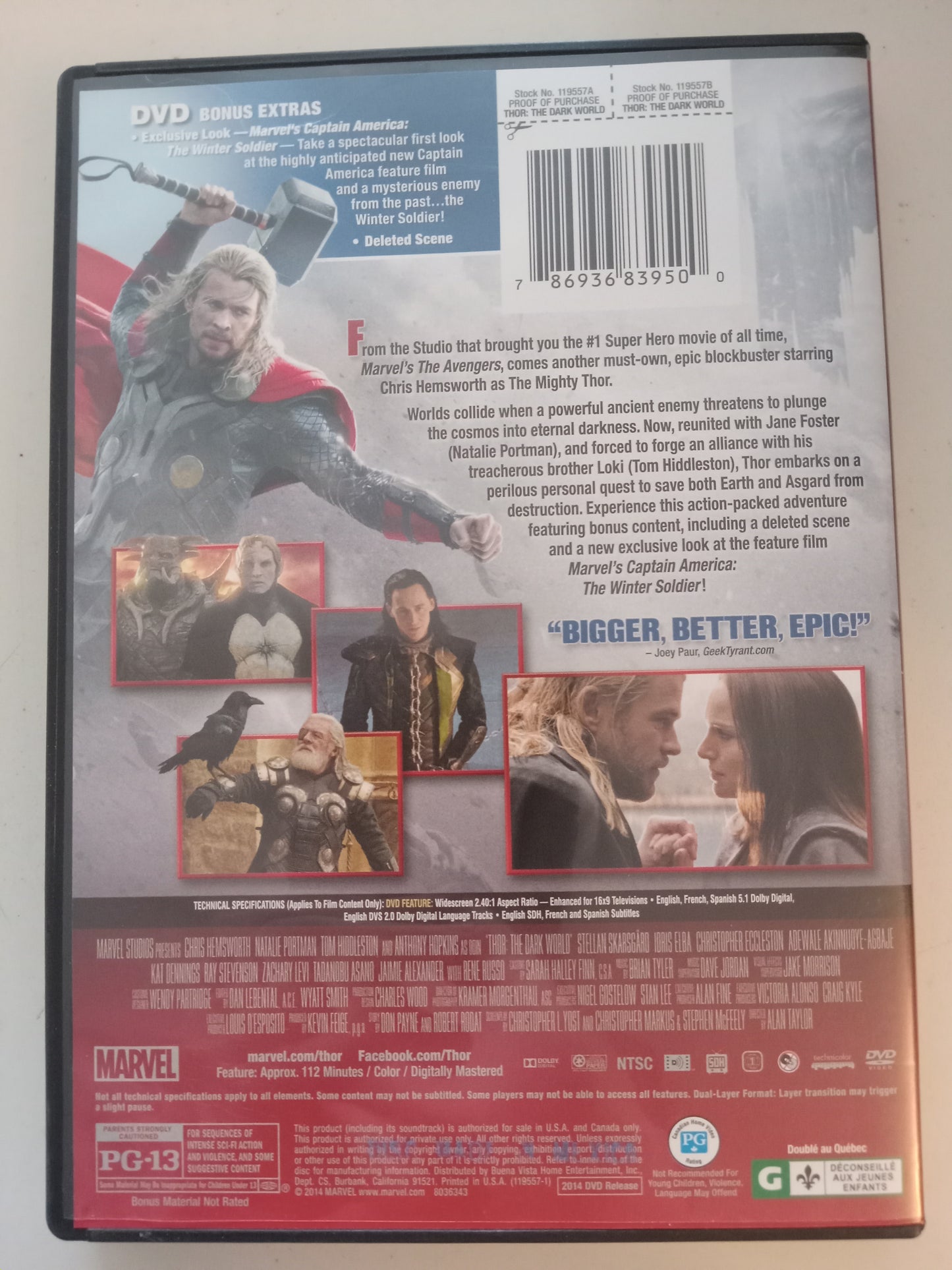 Thor The Dark World, DVD Movie, Chris Hemsworth Widescreen, Rated PG-13, USED