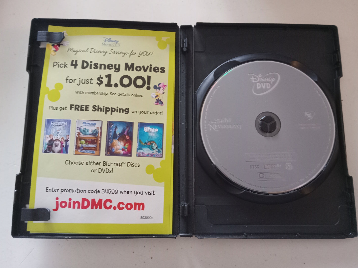 TinkerBell And The Legend Of The Neverbeast, Disney Animation, DVD Movie, Widescreen, Rated G, USED