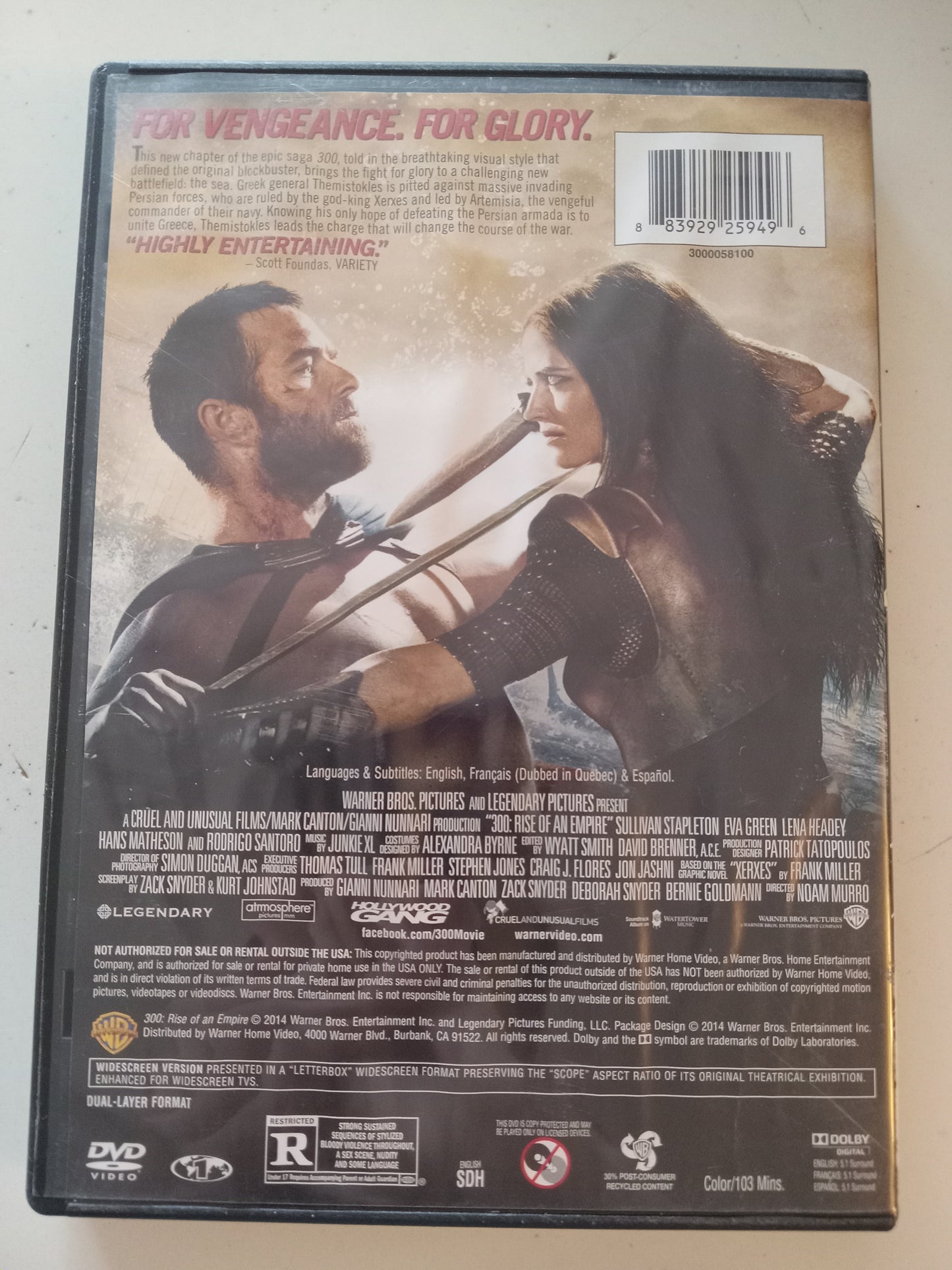 300 Rise Of An Empire, DVD Movie, Eva Green Widescreen, Rated R, USED
