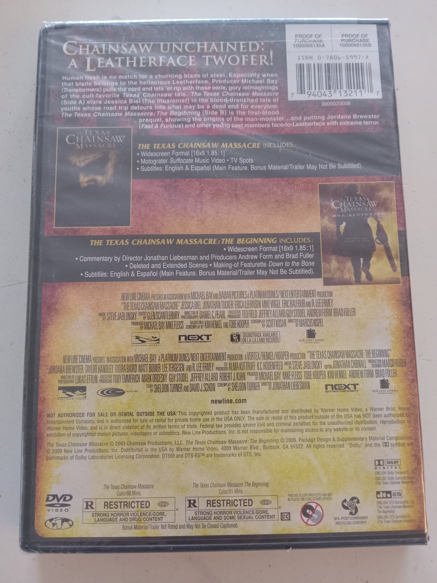 The Texas Chainsaw Massacre/The Beginning Collection Double Feature, 2 DVD Movies, Jessica Biel Widescreen, Rated R, Rare NEW
