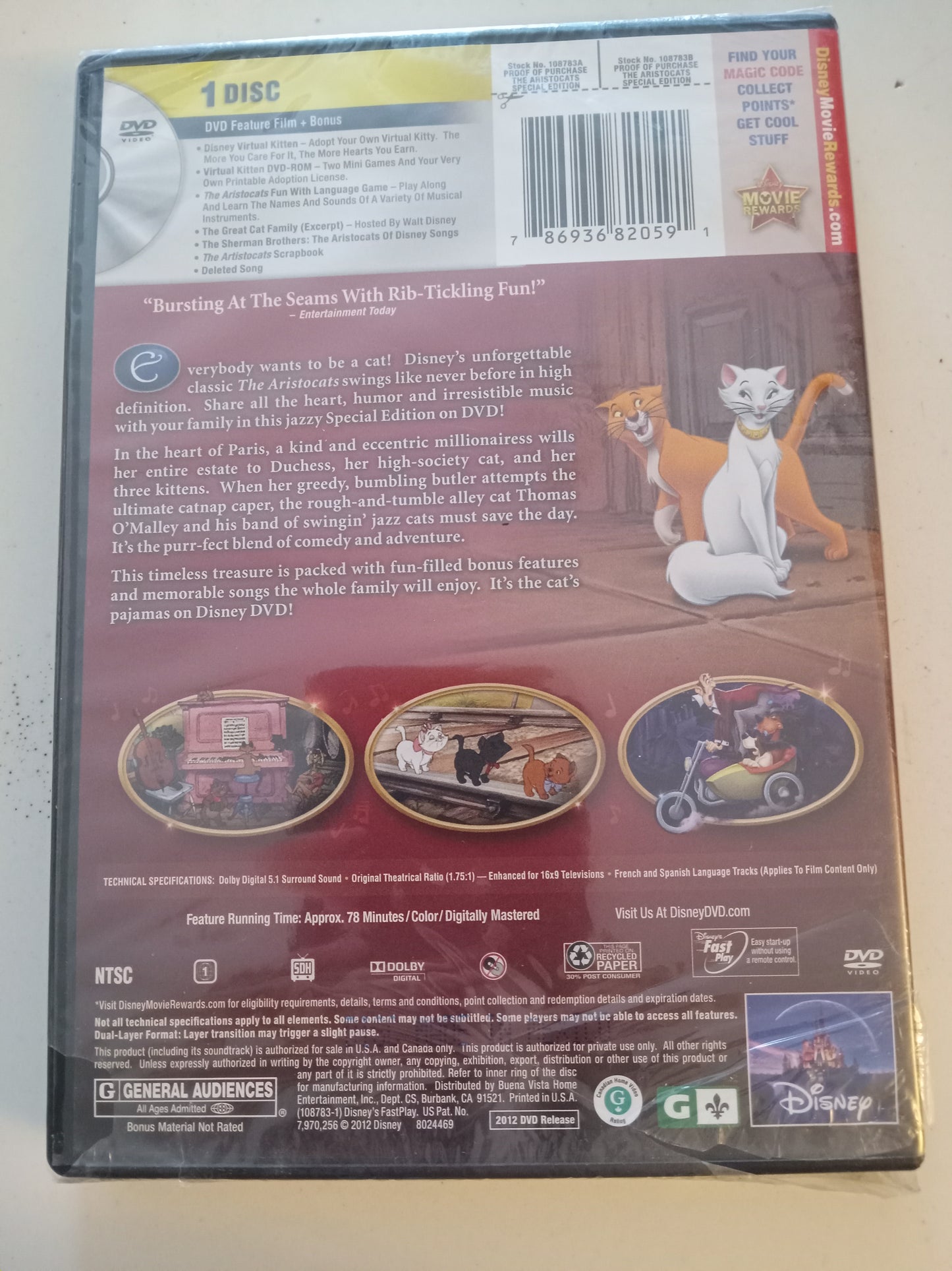 The Aristocats, Disney Animation Special Edition, DVD Movie, Widescreen, Rated G, USED