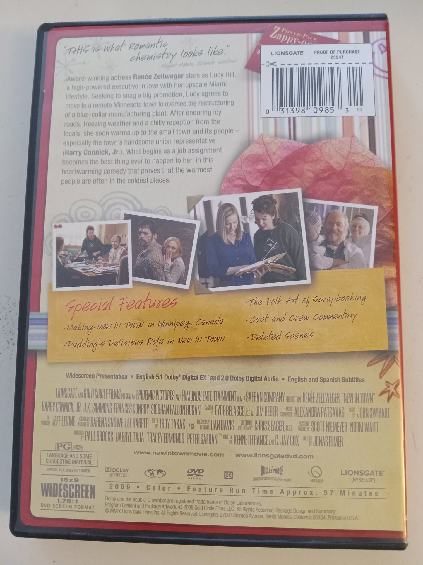 New In Town, DVD Movie, Renee Zellweger Fullscreen/Widescreen, Rated PG, USED
