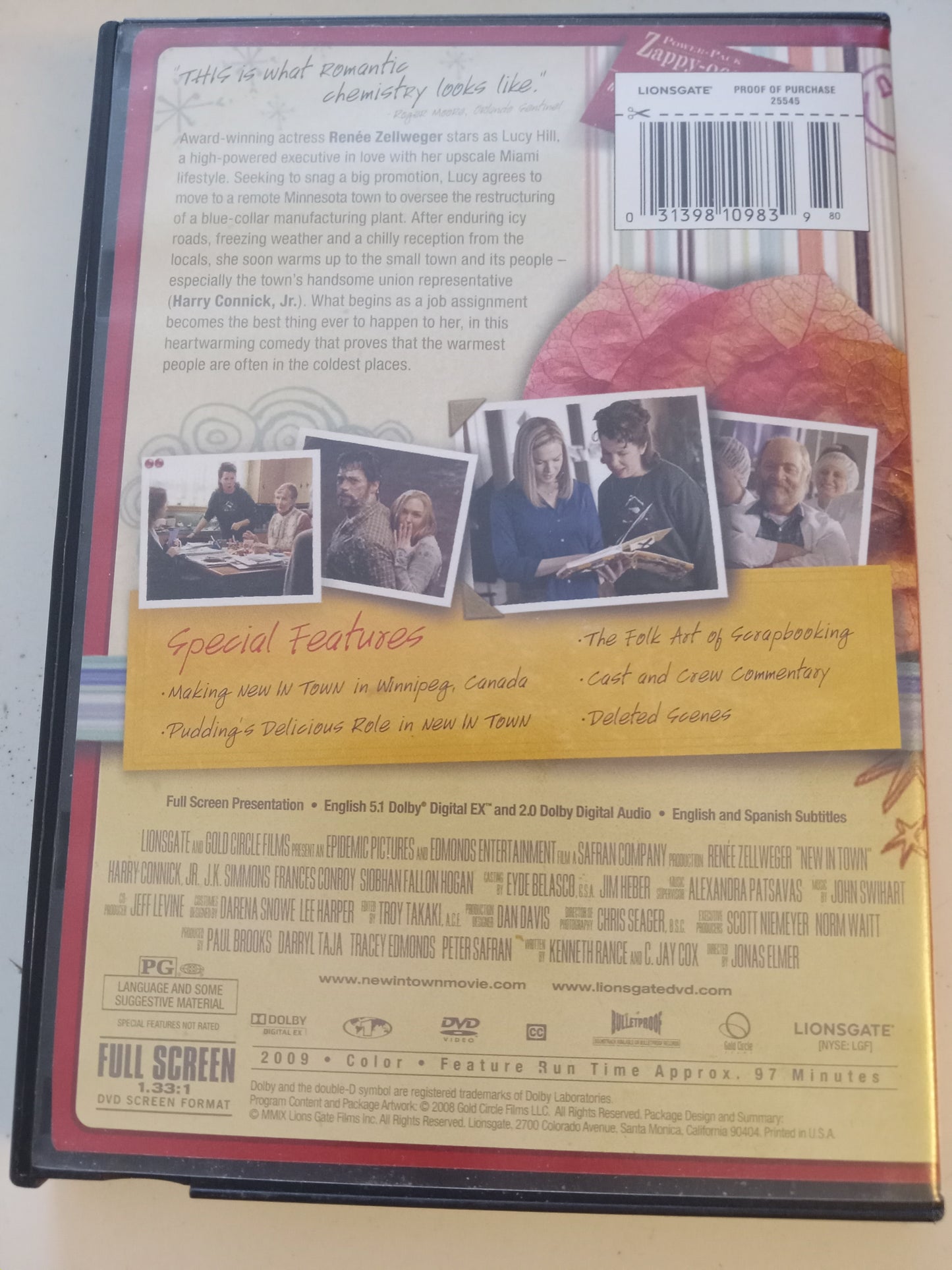 New In Town, DVD Movie, Renee Zellweger Fullscreen/Widescreen, Rated PG, USED