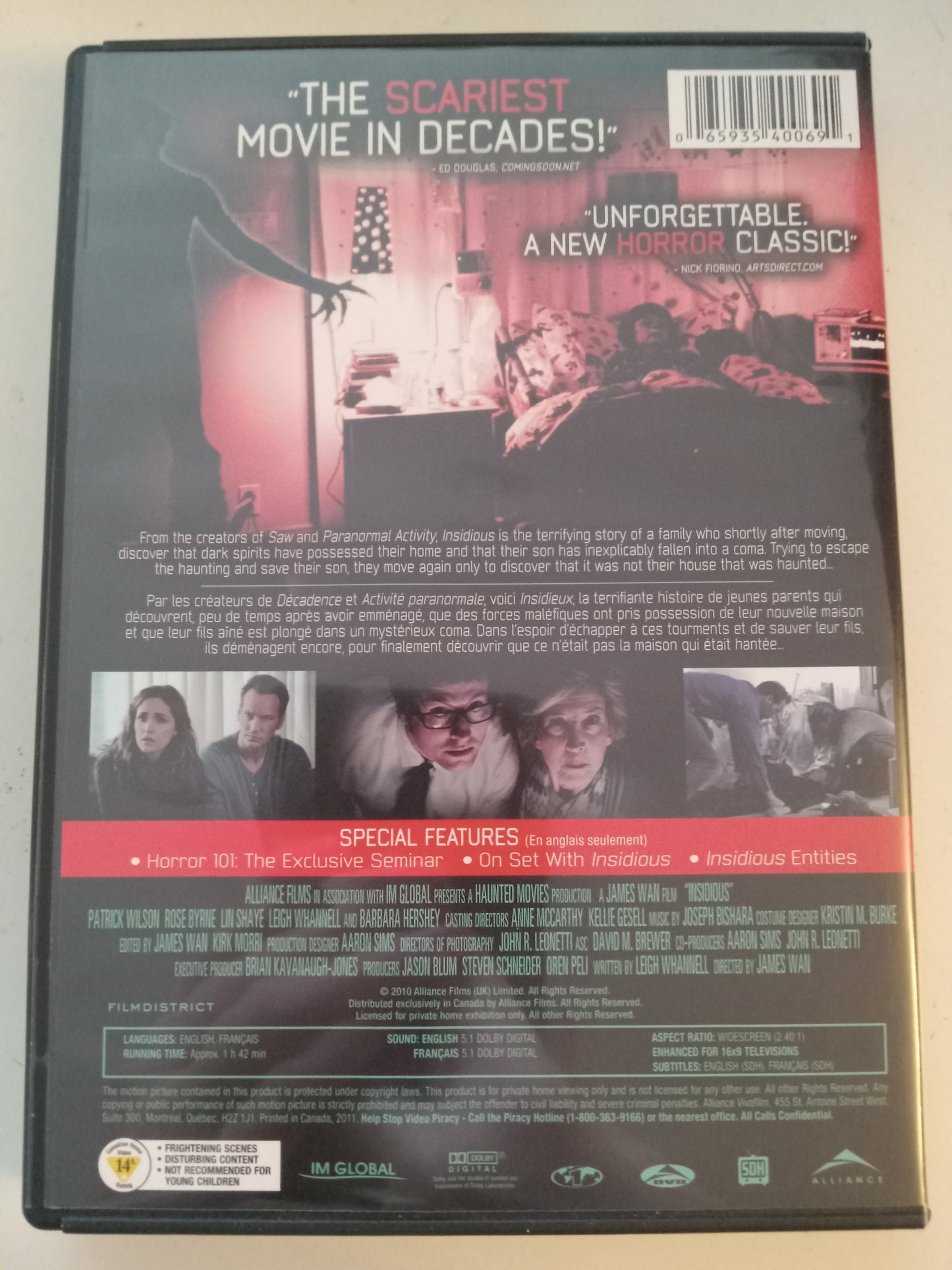 Insidious, DVD Movie, Patrick Wilson Widescreen, Rated PG-13, USED