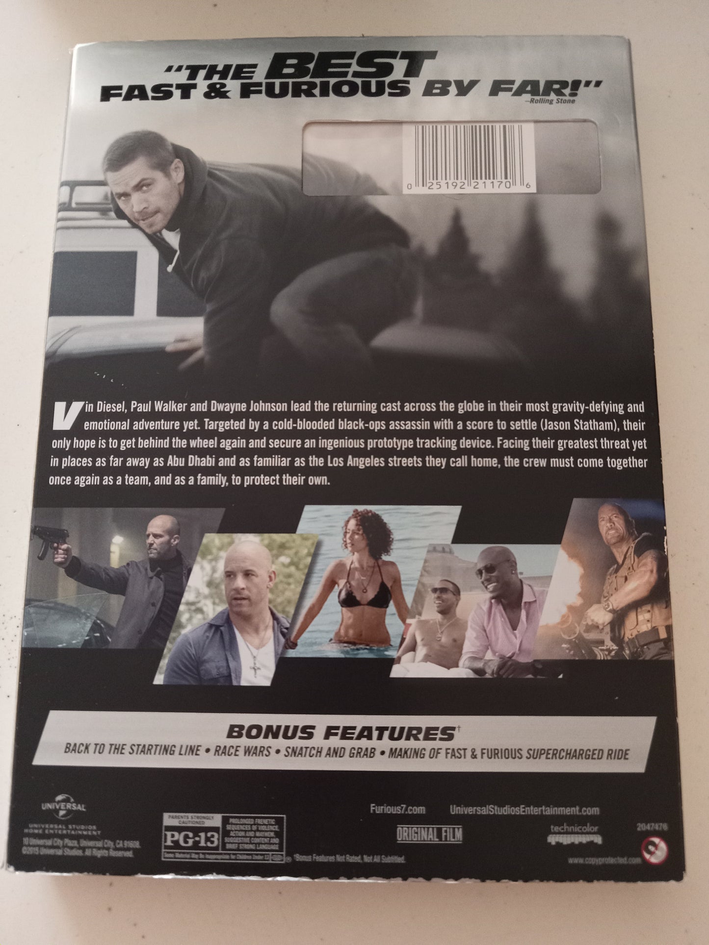 Furious 7, DVD Movie, Vin Diesel Widescreen, Rated PG-13, USED