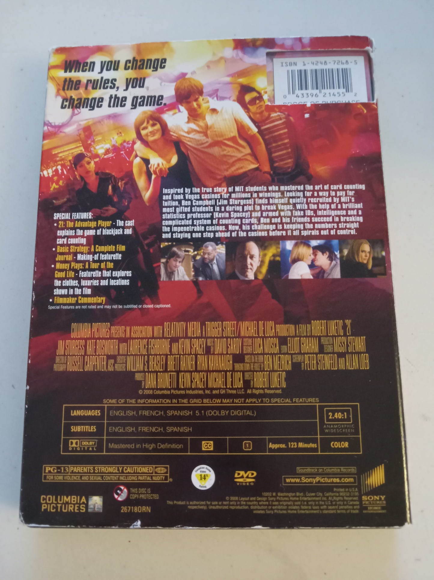 21, DVD Movie, 2 Disc Deluxe Ed. Kevin Spacey Widescreen, Rated PG-13, USED