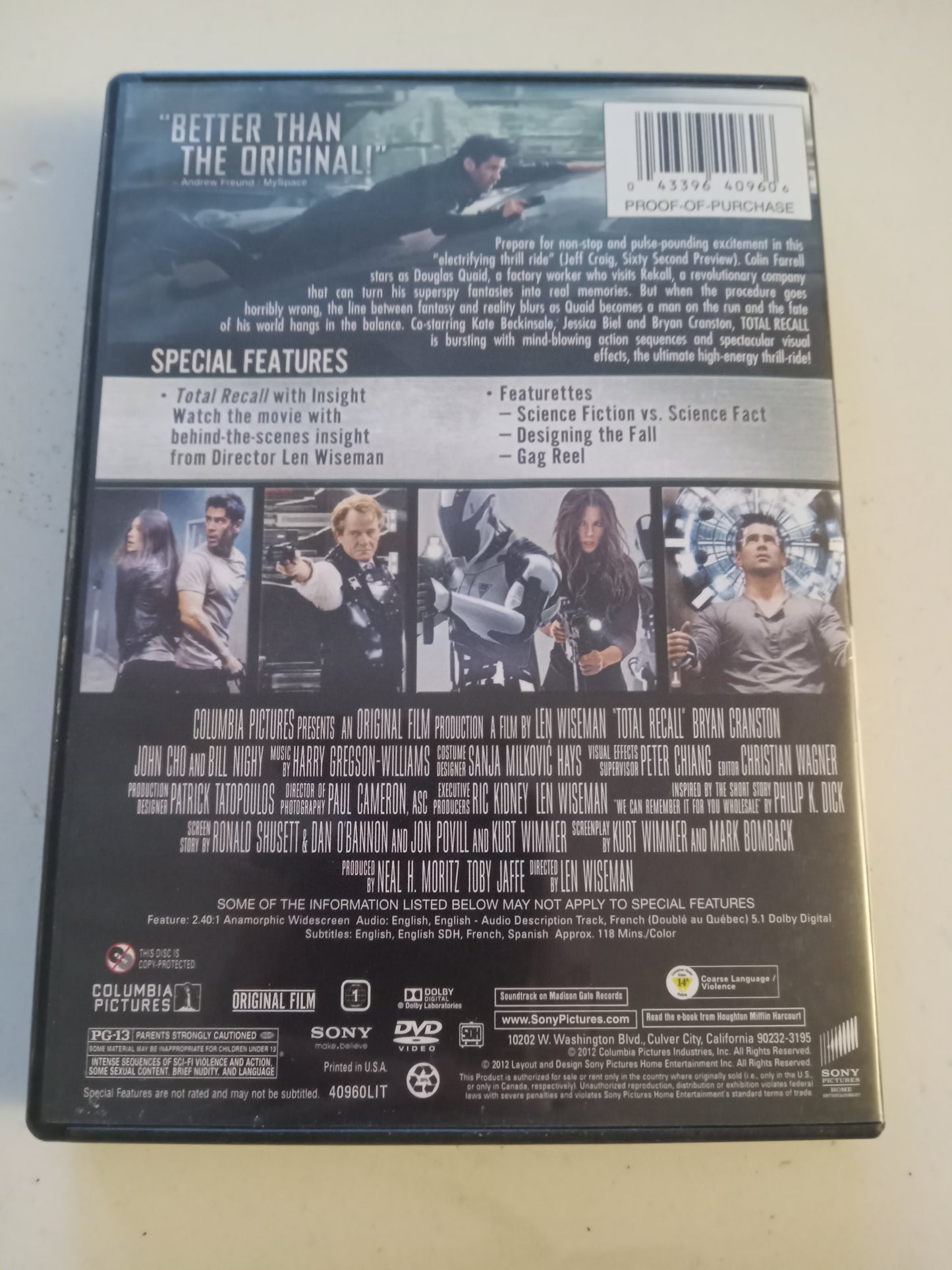 Total Recall Theatrical Edition, DVD Movie, Colin Farrell Widescreen, Rated PG-13, USED