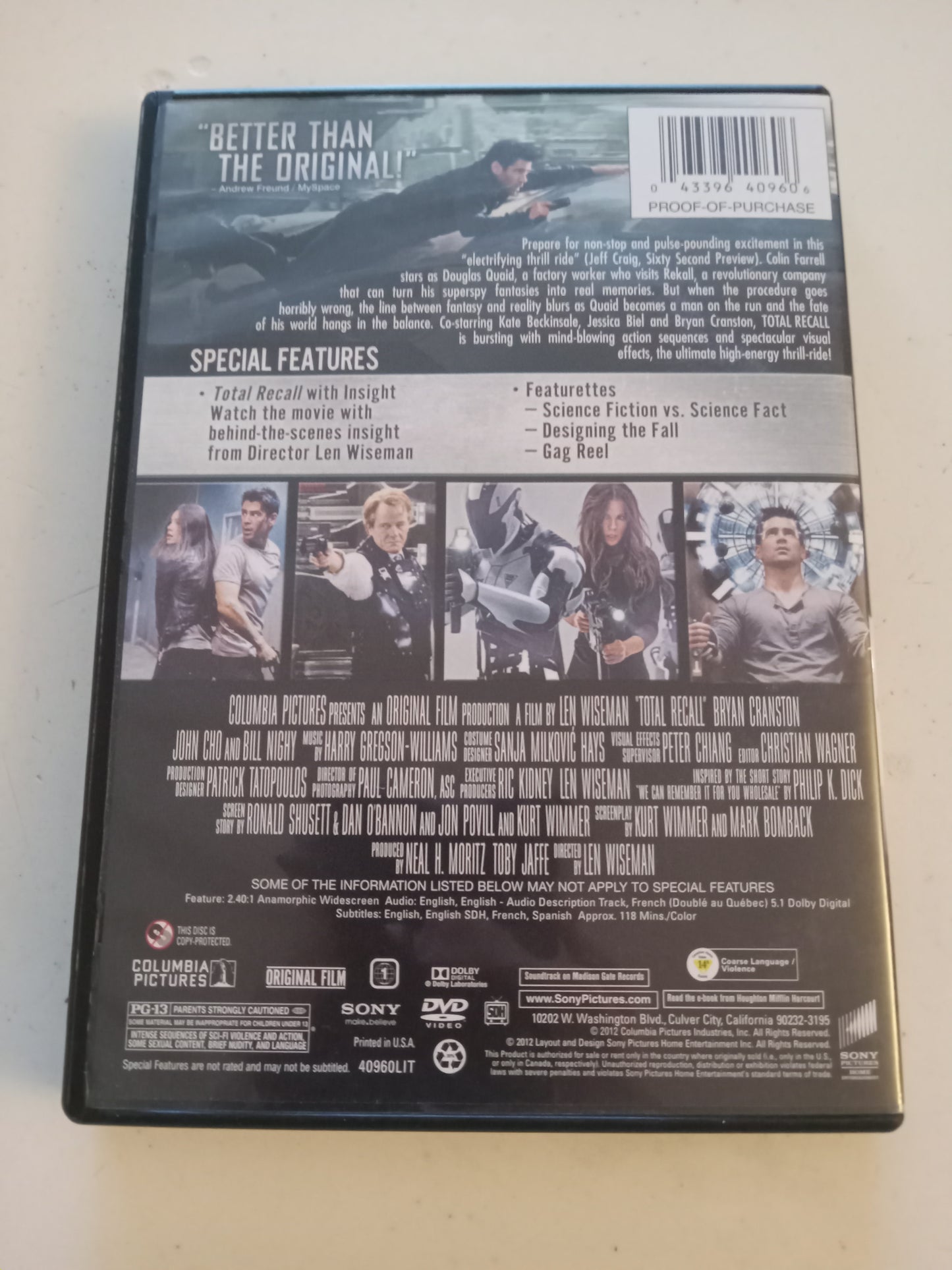 Total Recall Theatrical Edition, DVD Movie, Colin Farrell Widescreen, Rated PG-13, USED