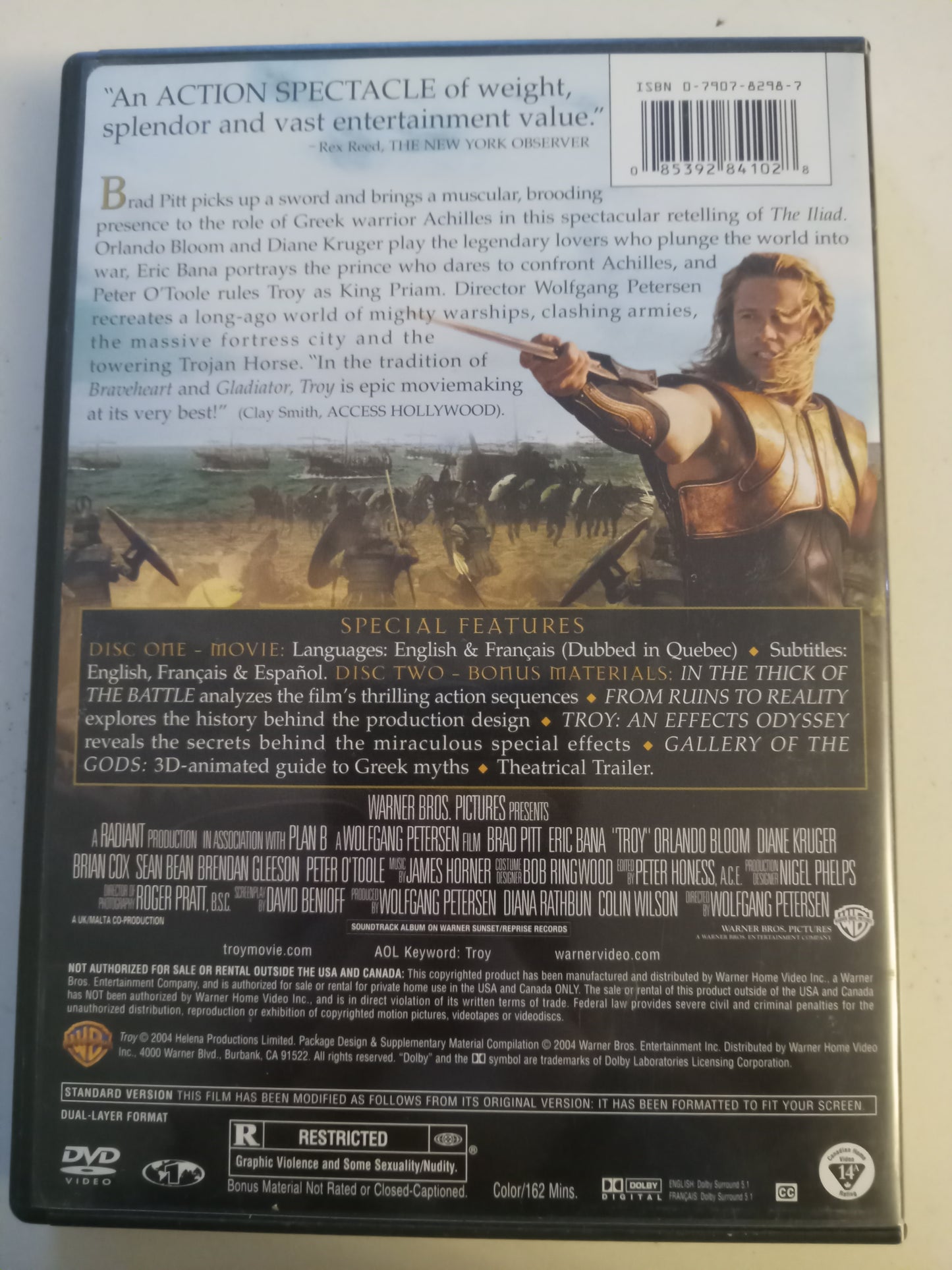 Troy, DVD Movie, 2 Disc, Brad Pitt Fullscreen/Widescreen, Rated R, USED