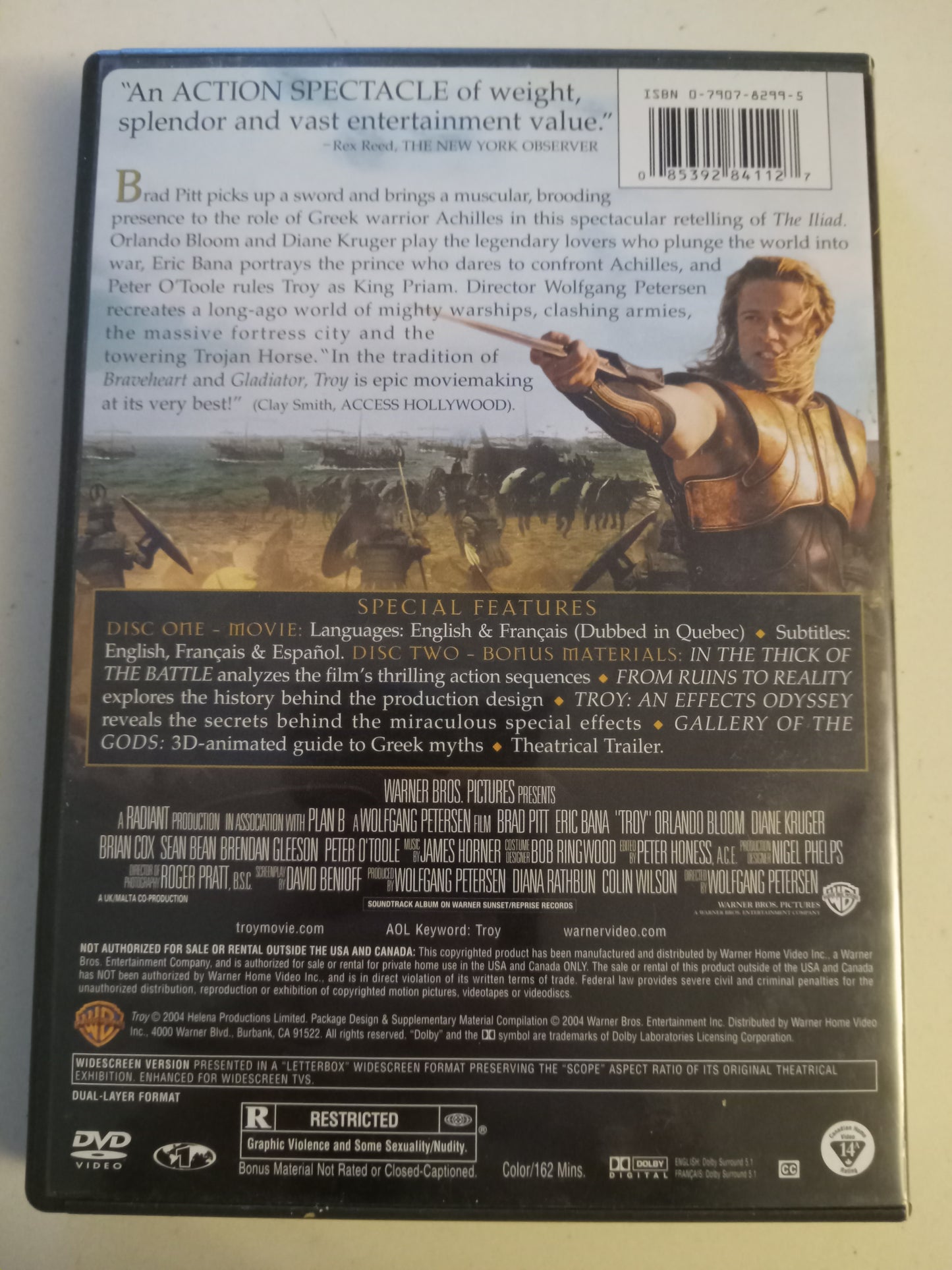 Troy, DVD Movie, 2 Disc, Brad Pitt Fullscreen/Widescreen, Rated R, USED