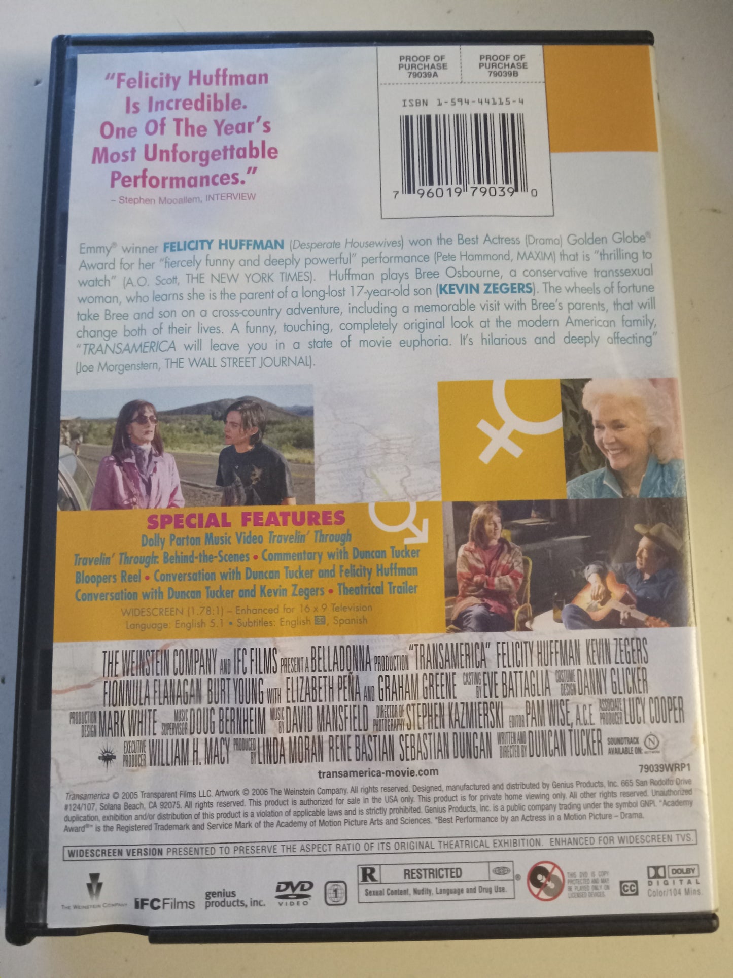 Trans America, DVD Movie, Felicity Huffman Widescreen, Rated R, USED