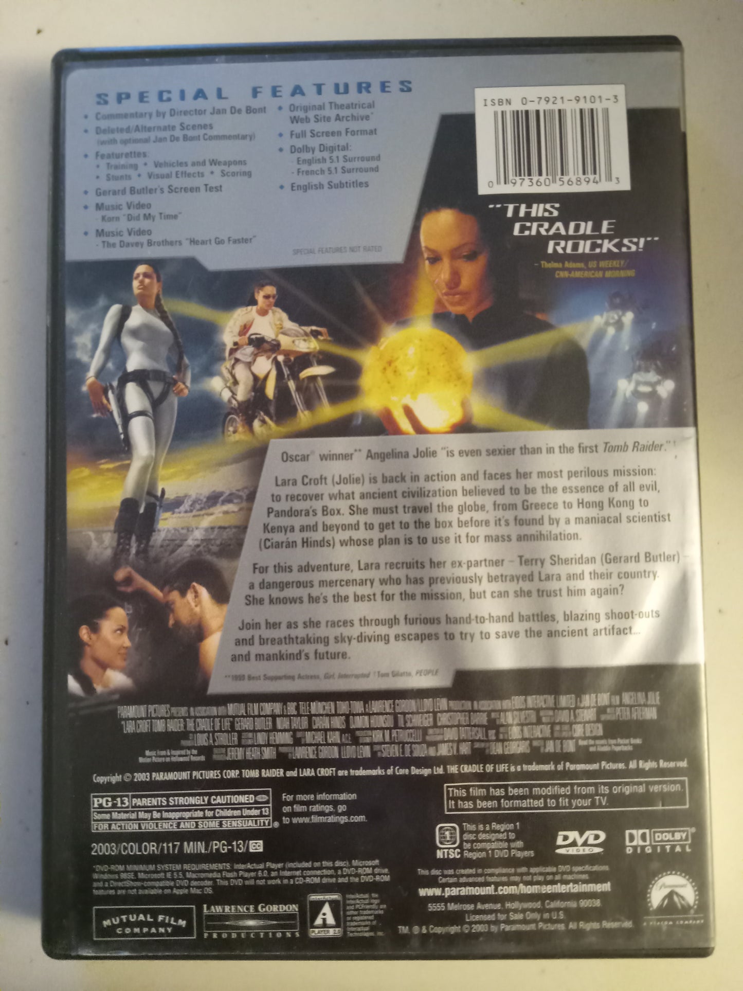 Lara Croft Tomb Raider The Cradle Of Life, DVD Movie, Angelina Jolie Fullscreen, Rated PG-13, USED