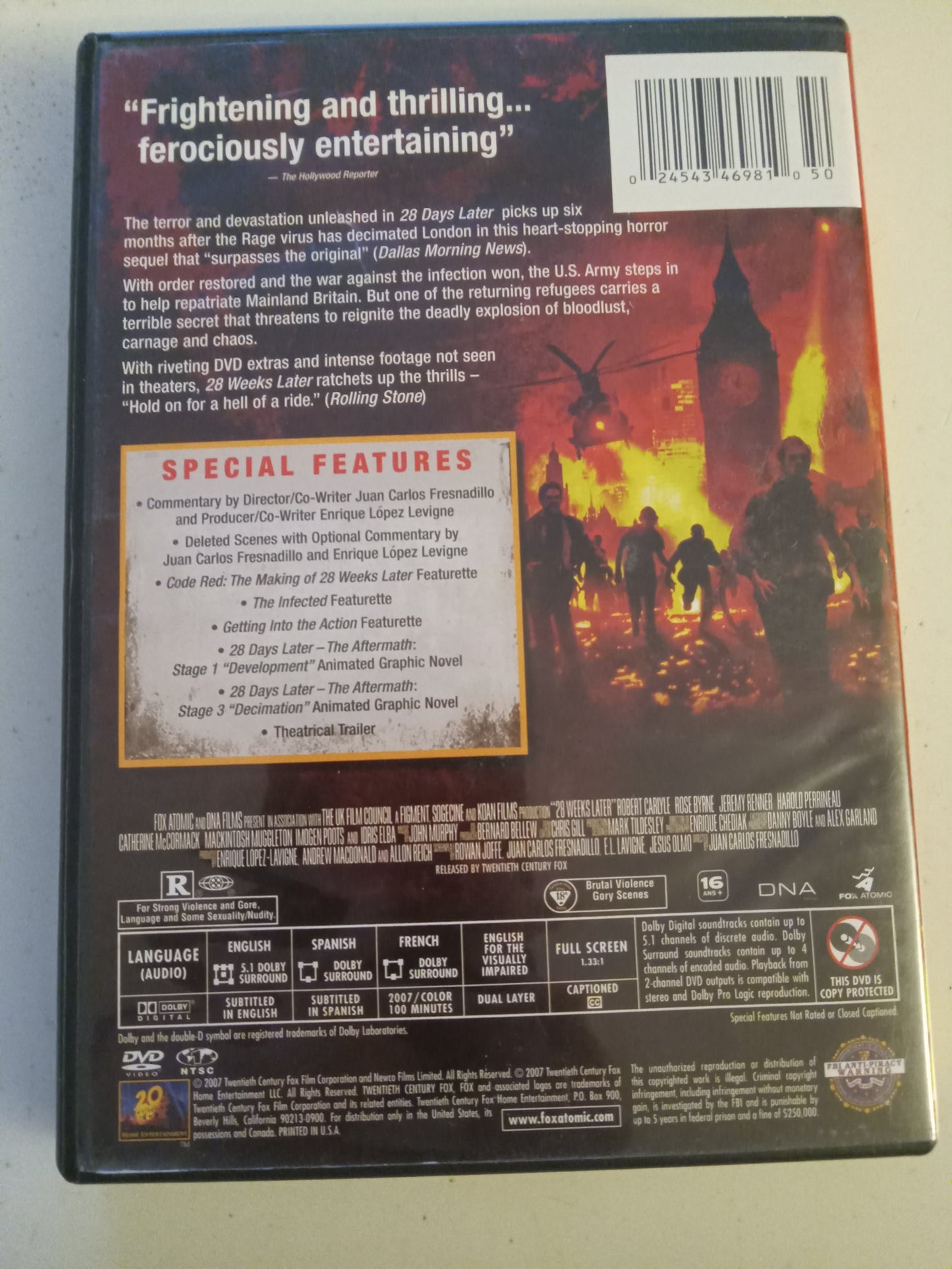 28 Weeks Later, DVD Movie, Robert Carlisle Fullscreen, Rated R, USED