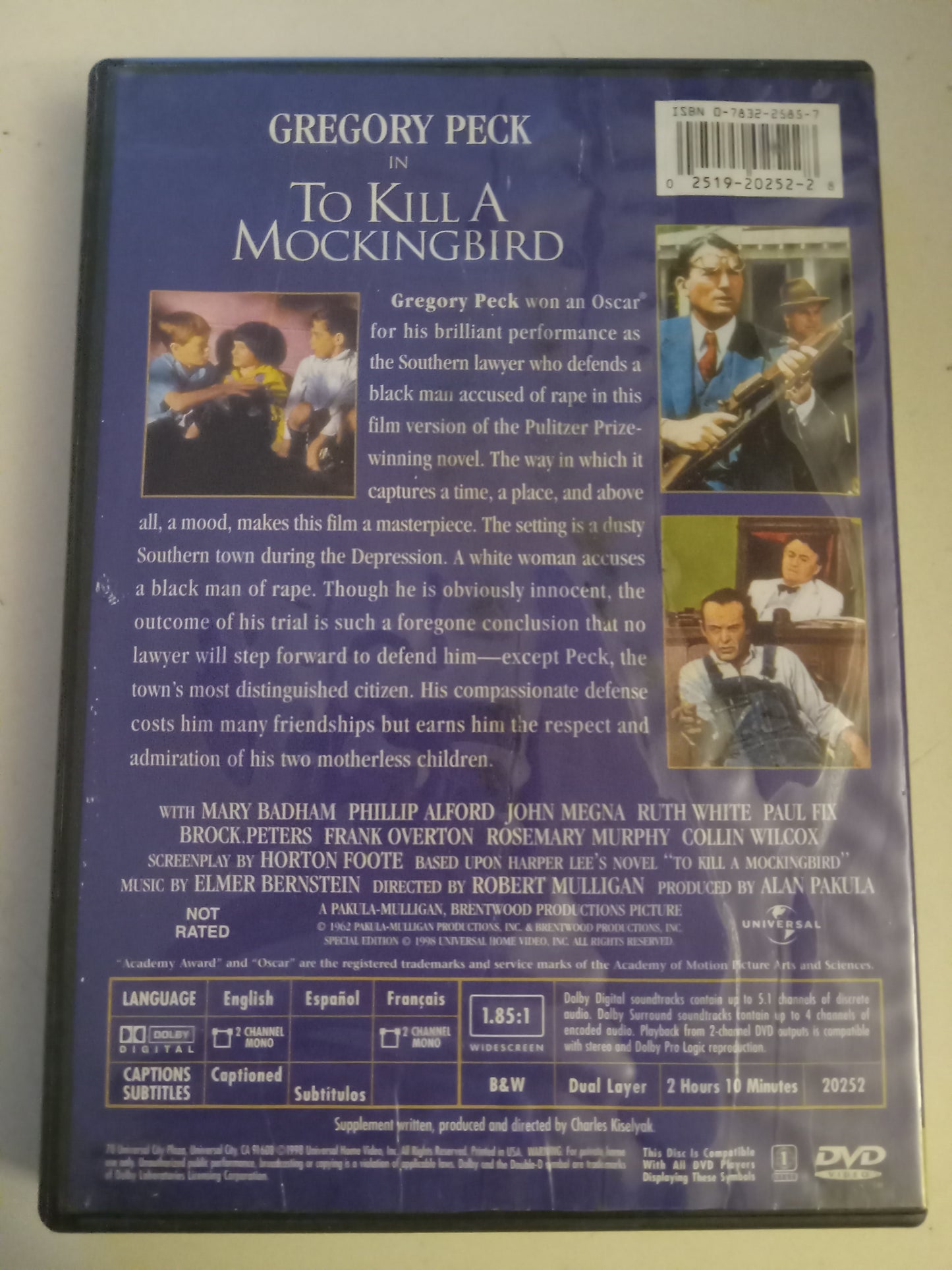 To Kill A Mocking Bird, Collectors Edition, DVD Movie, Gregory Peck Widescreen, Not Rated, USED