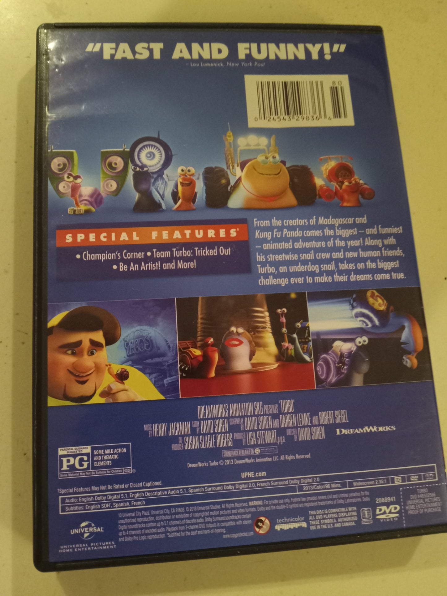 Turbo, Dreamworks Animation DVD Movie, Widescreen, Rated PG, NEW/USED