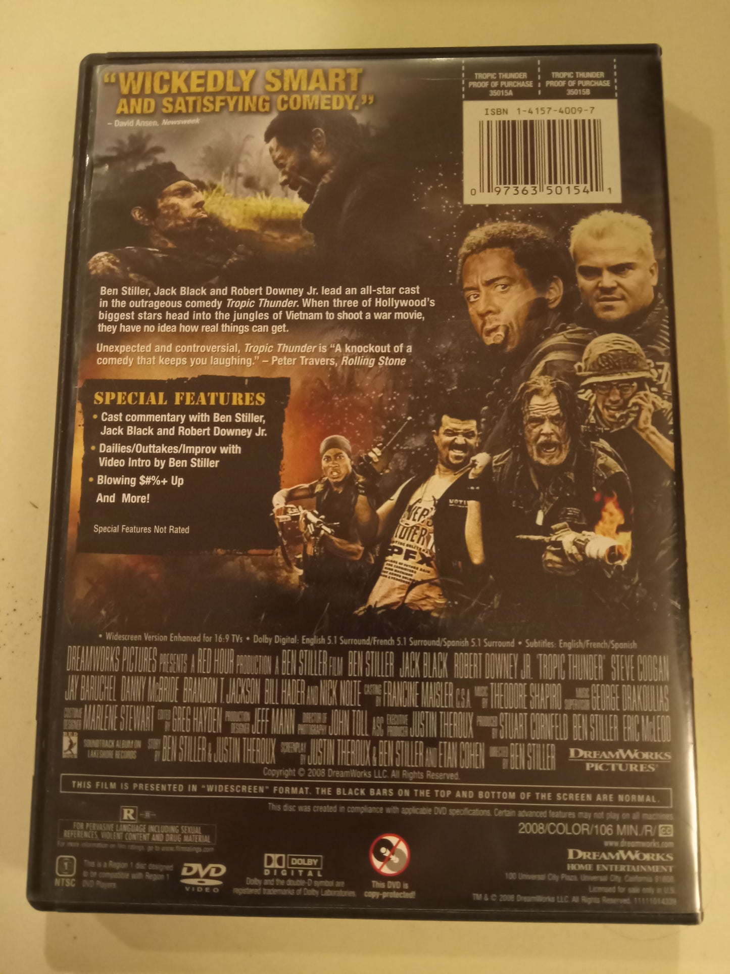 Tropic Thunder, DVD Movie, Ben Stiller Widescreen, Rated R, USED