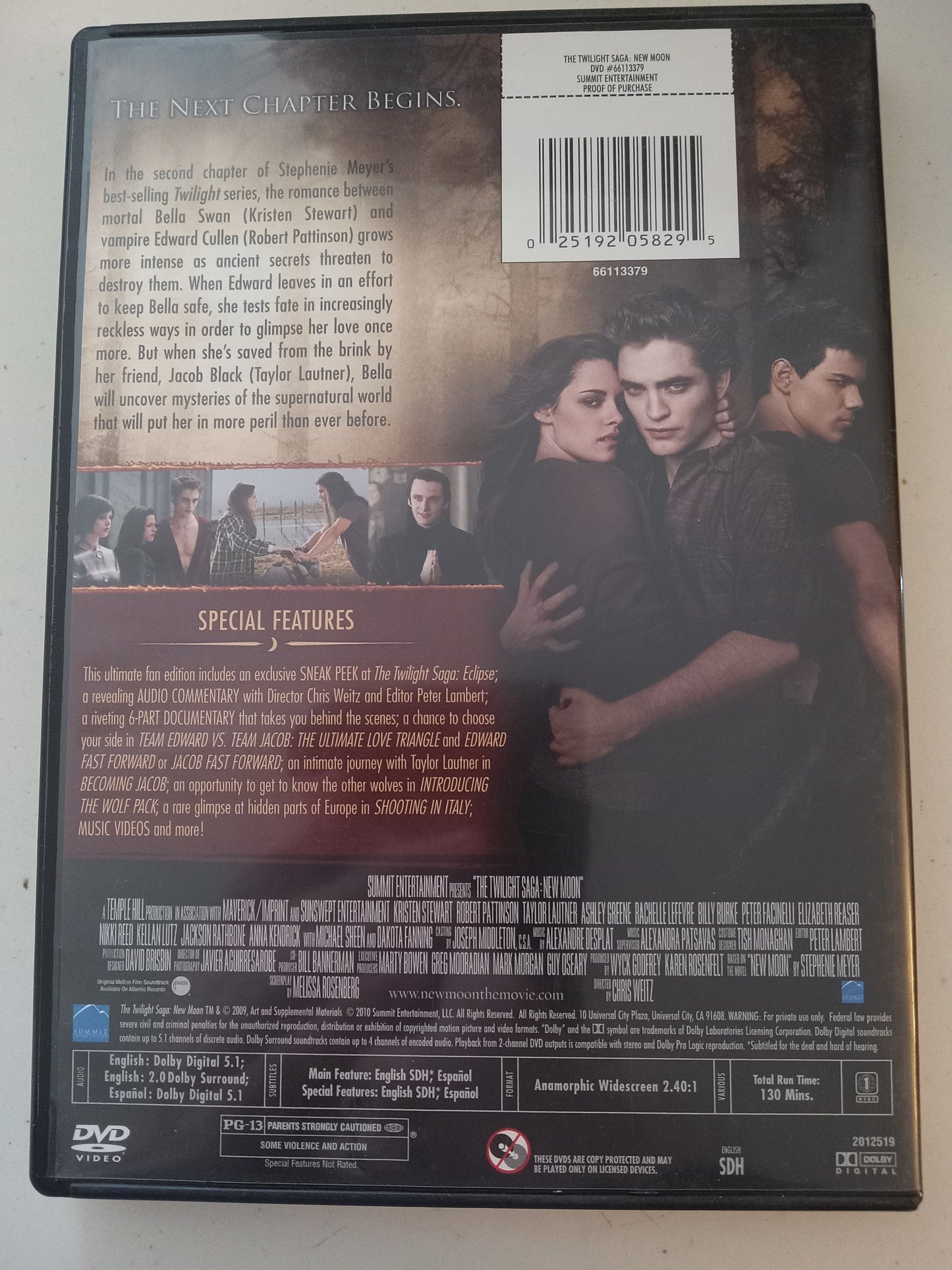 Twilight New Moon, DVD Movie, 2 Disc Ed. Kristen Stewart Widescreen, Rated PG-13, USED