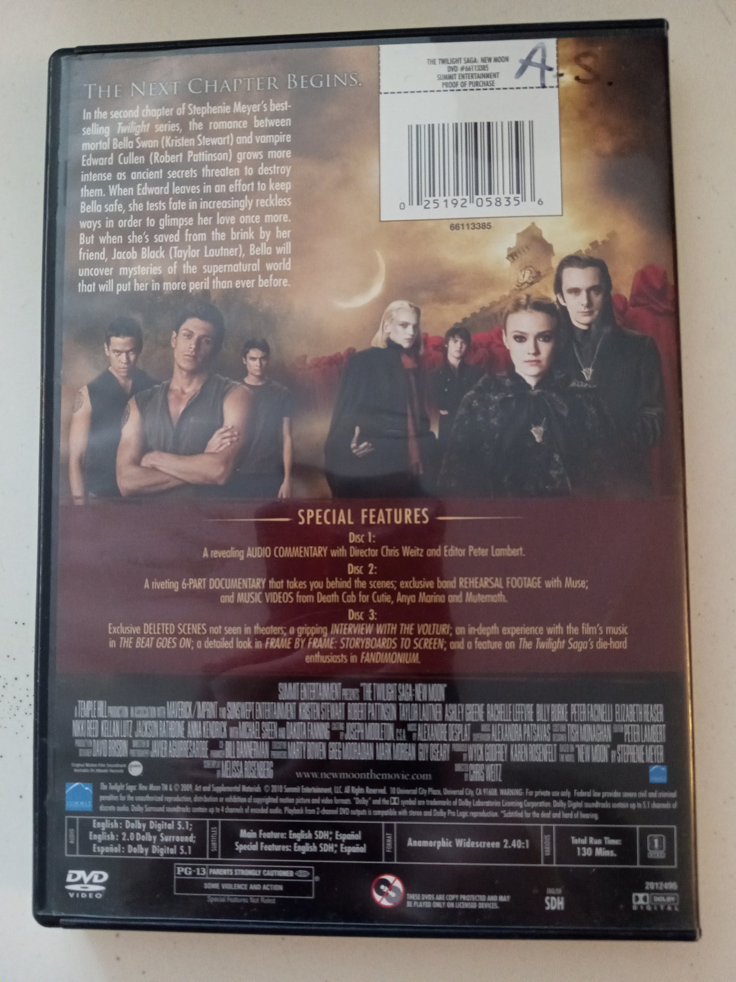 Twilight New Moon, DVD Movie, 2 Disc Ed. Kristen Stewart Widescreen, Rated PG-13, USED