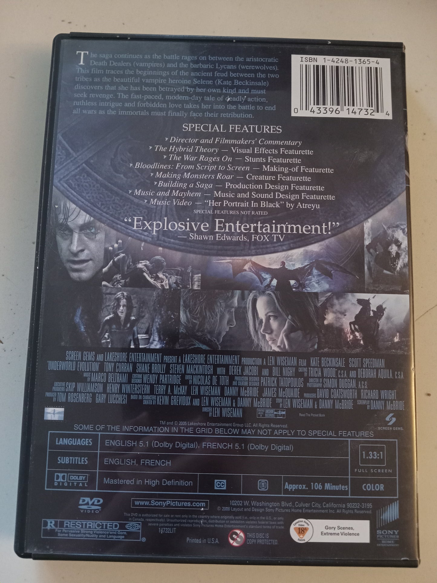 Underworld Evolution, Special Edition, DVD Movie, Kate Beckinsale Fullscreen/Widescreen, Rated PG-13, USED
